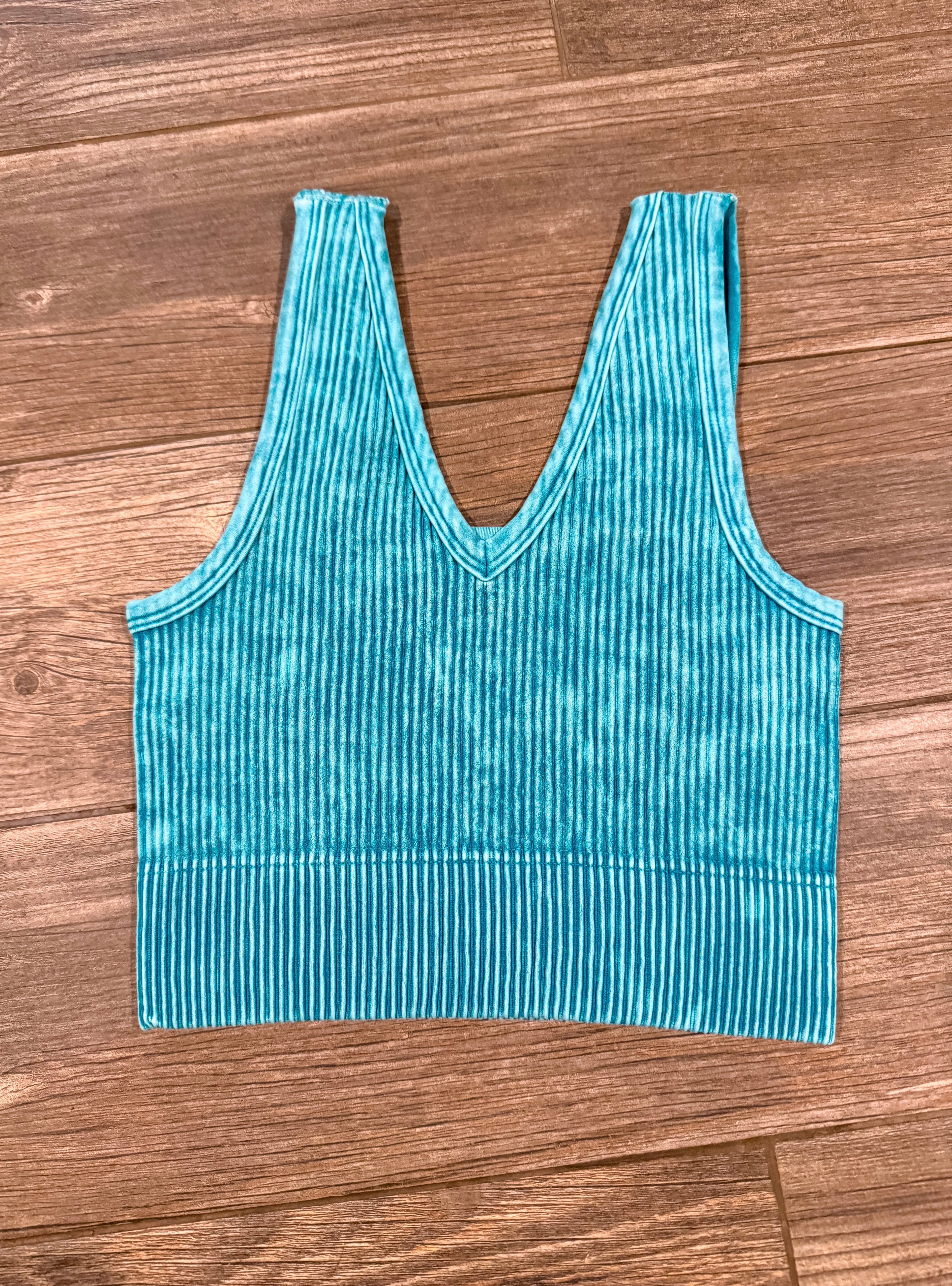 Acid-Washed Ribbed Seamless Sports Bras