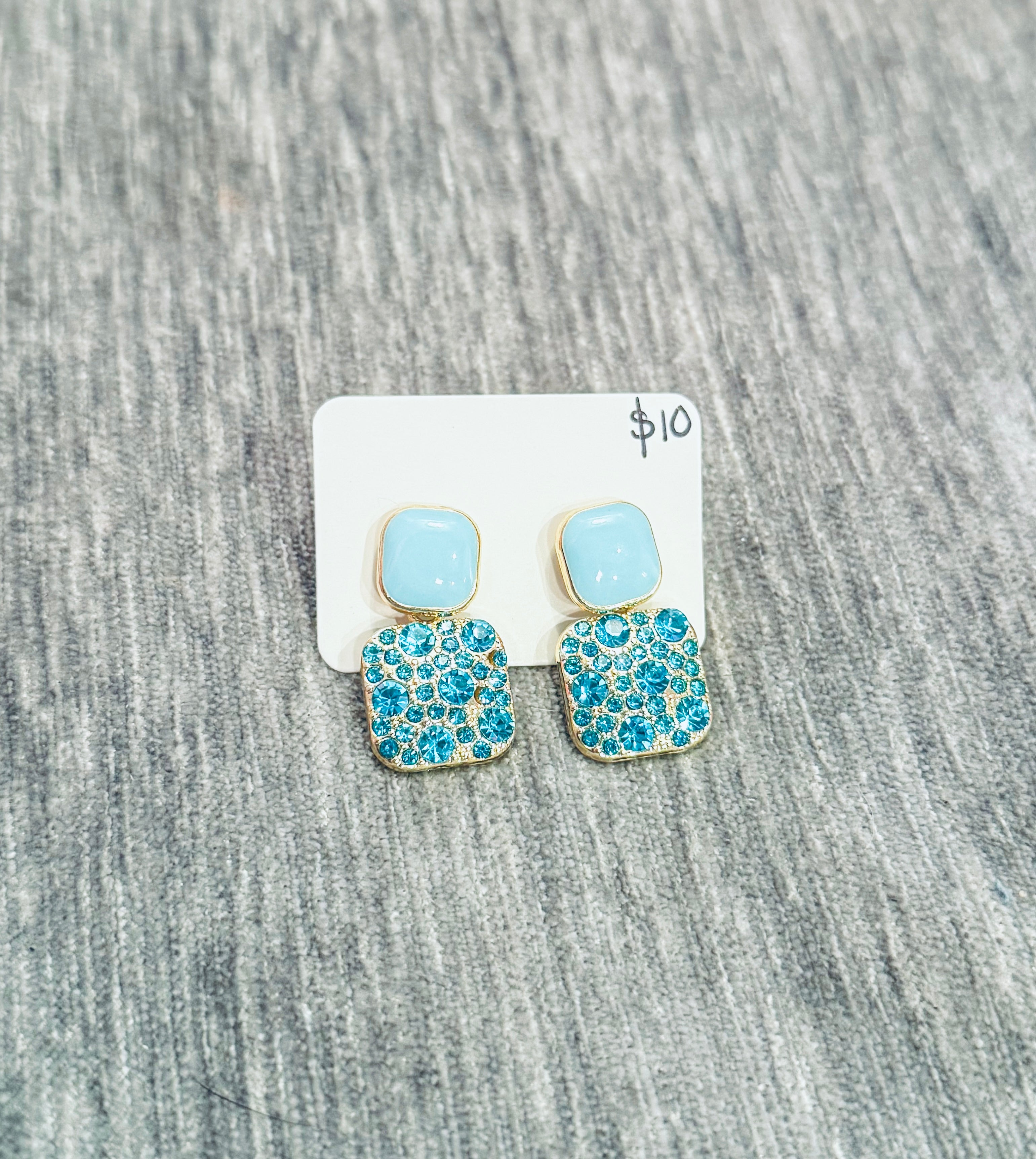 Square Turquoise Rhinestone Earrings