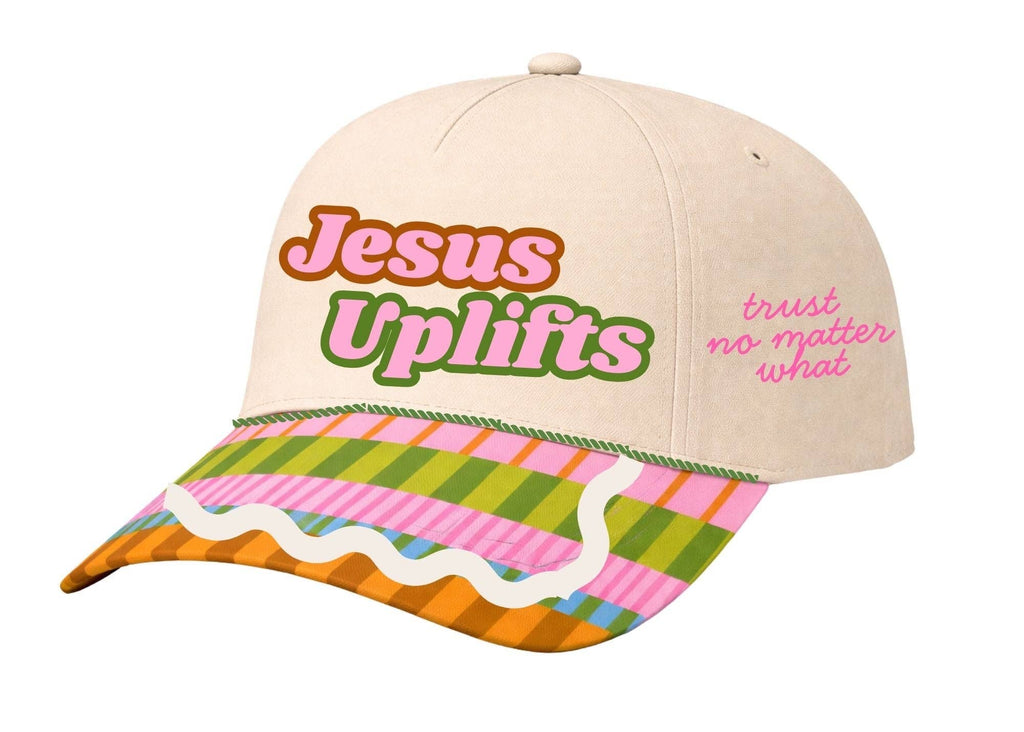 Jesus Uplifts Canvas Hat- Colorful Stripes