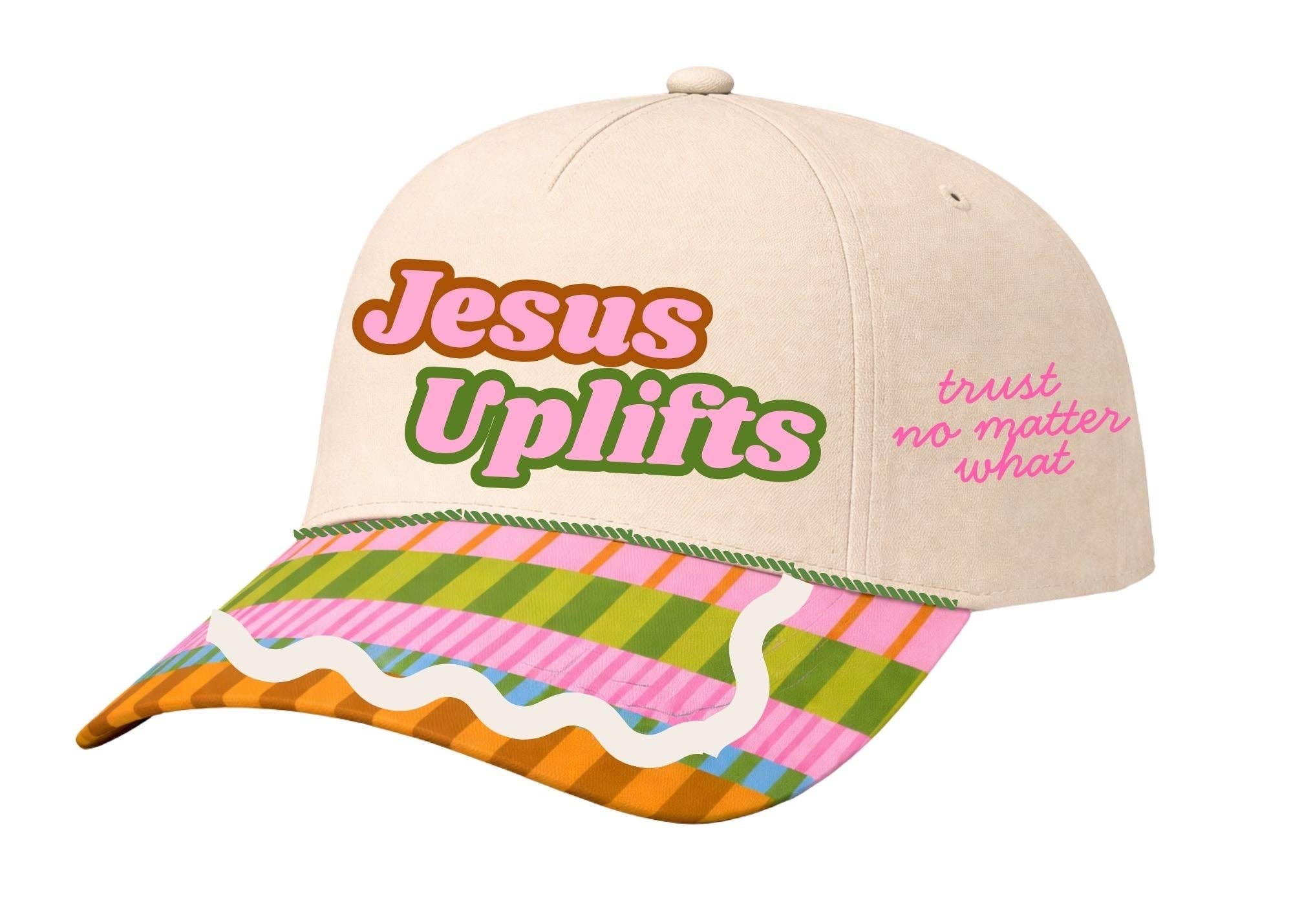 Jesus Uplifts Canvas Hat- Colorful Stripes