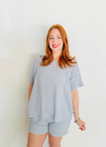 Ribbed Short Sleeve Tee and Short Sets- Blue Grey