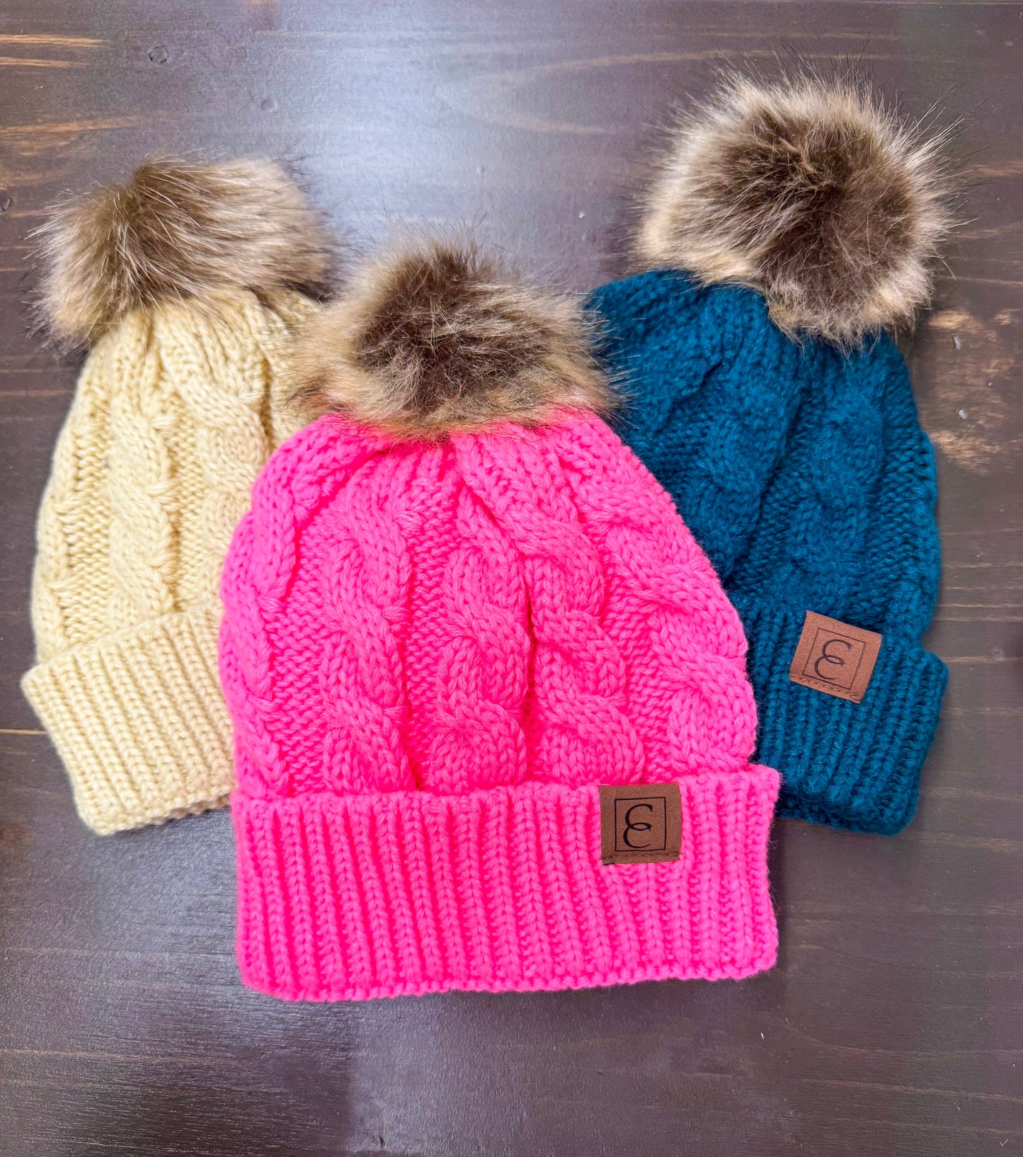 Cable Knit Pom Beanies