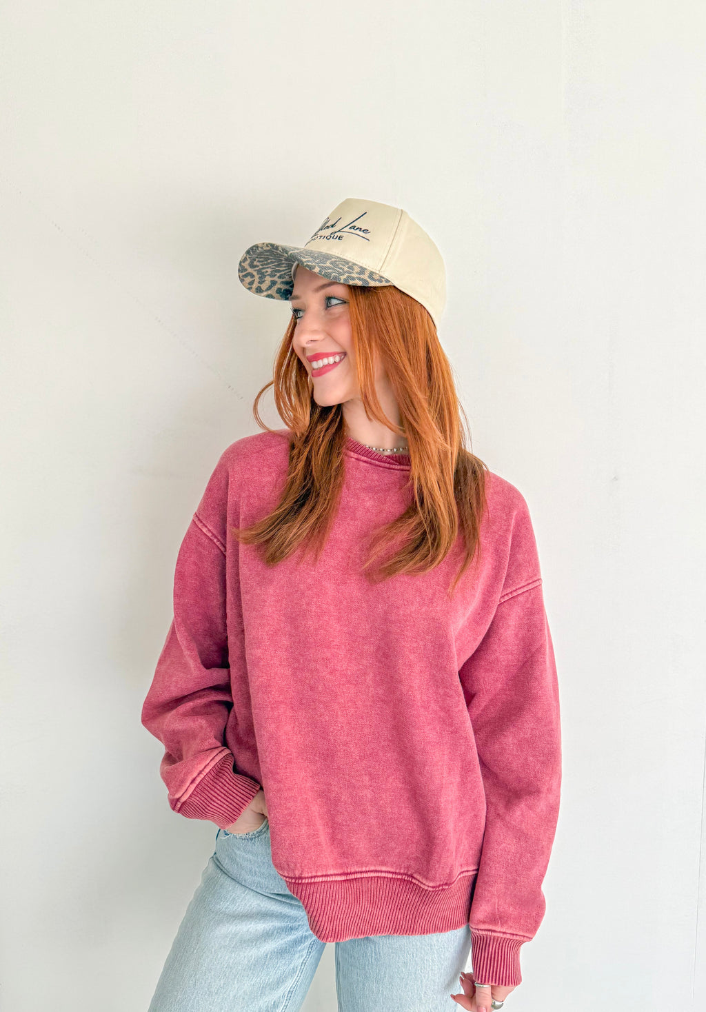 Acid Washed Oversized Fleece Pullover- Red Wine