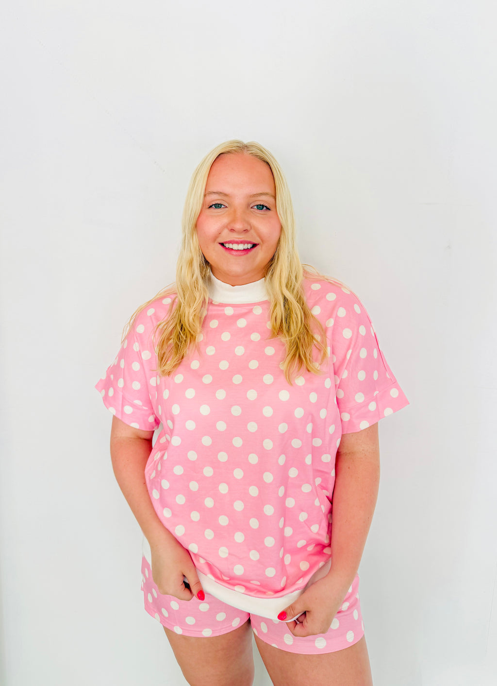 Casual Polka Dot Short Set- Pink