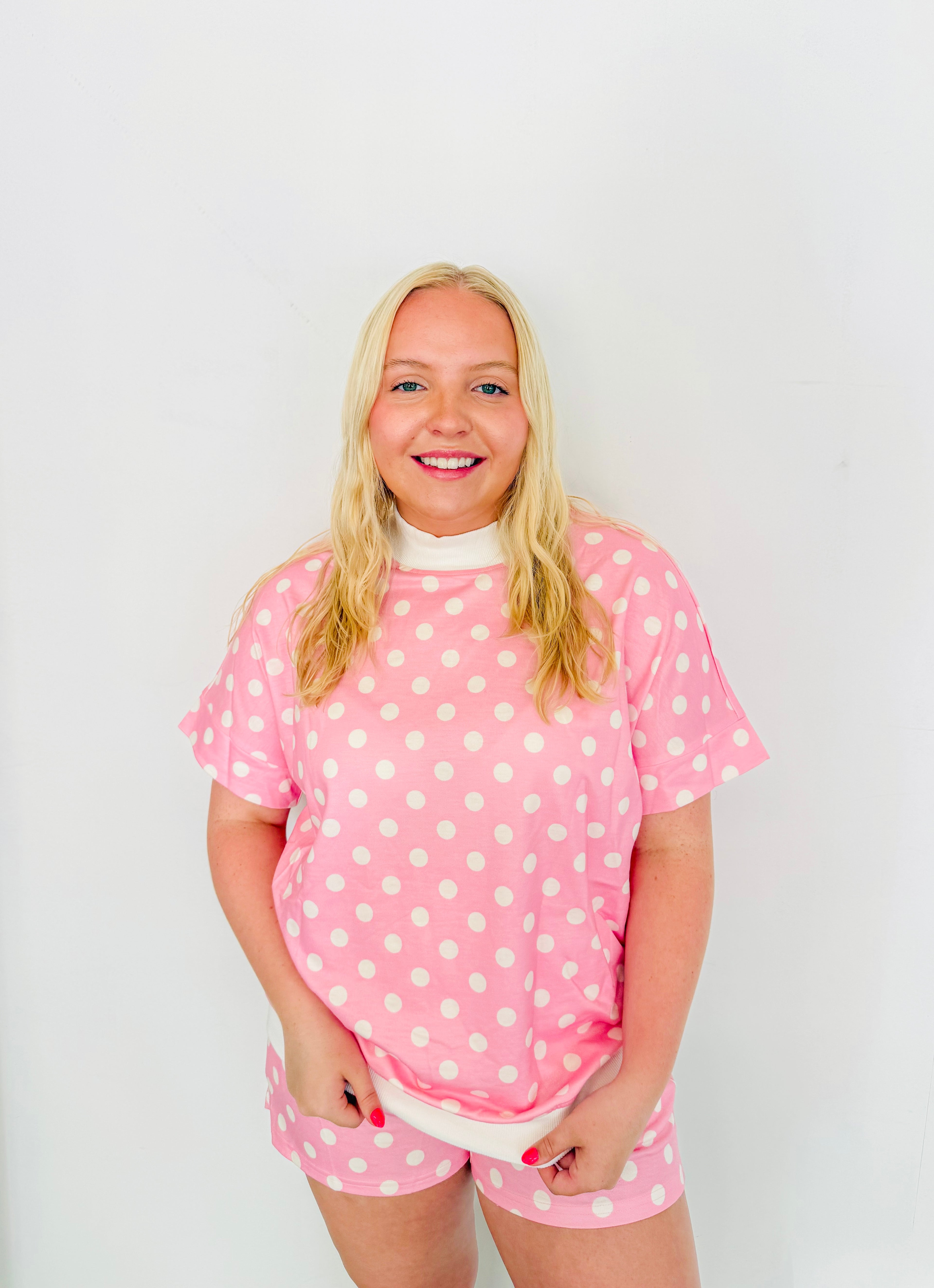 Casual Polka Dot Short Set- Pink