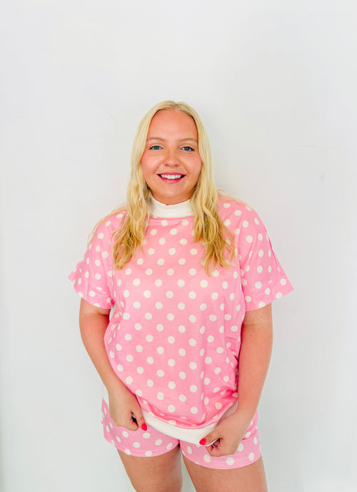 Casual Polka Dot Short Set- Pink