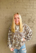 Camo Reverse Stitch Pullover Top- Khaki
