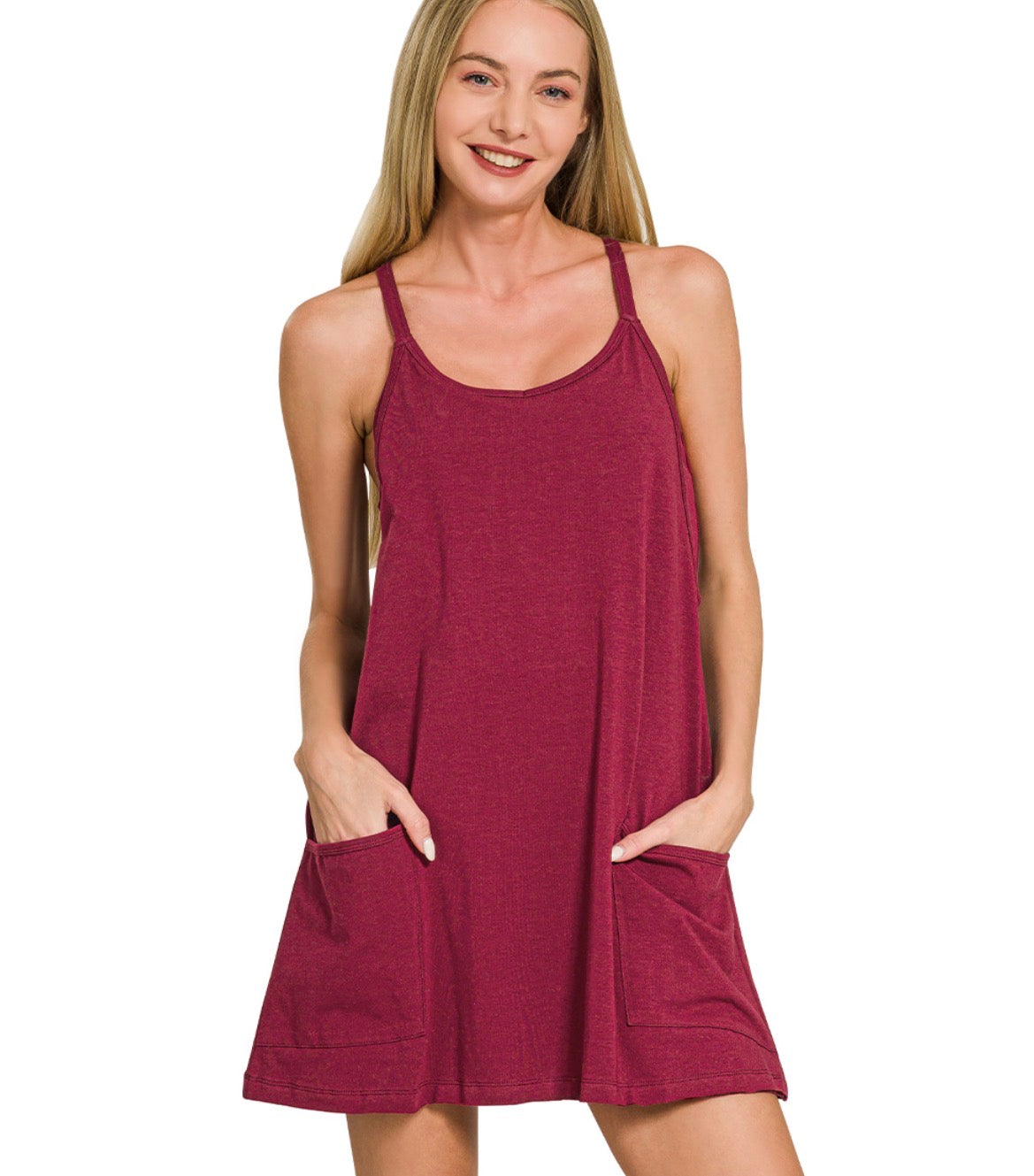 Mini Dress With Built-In Romper Liner- Crimson