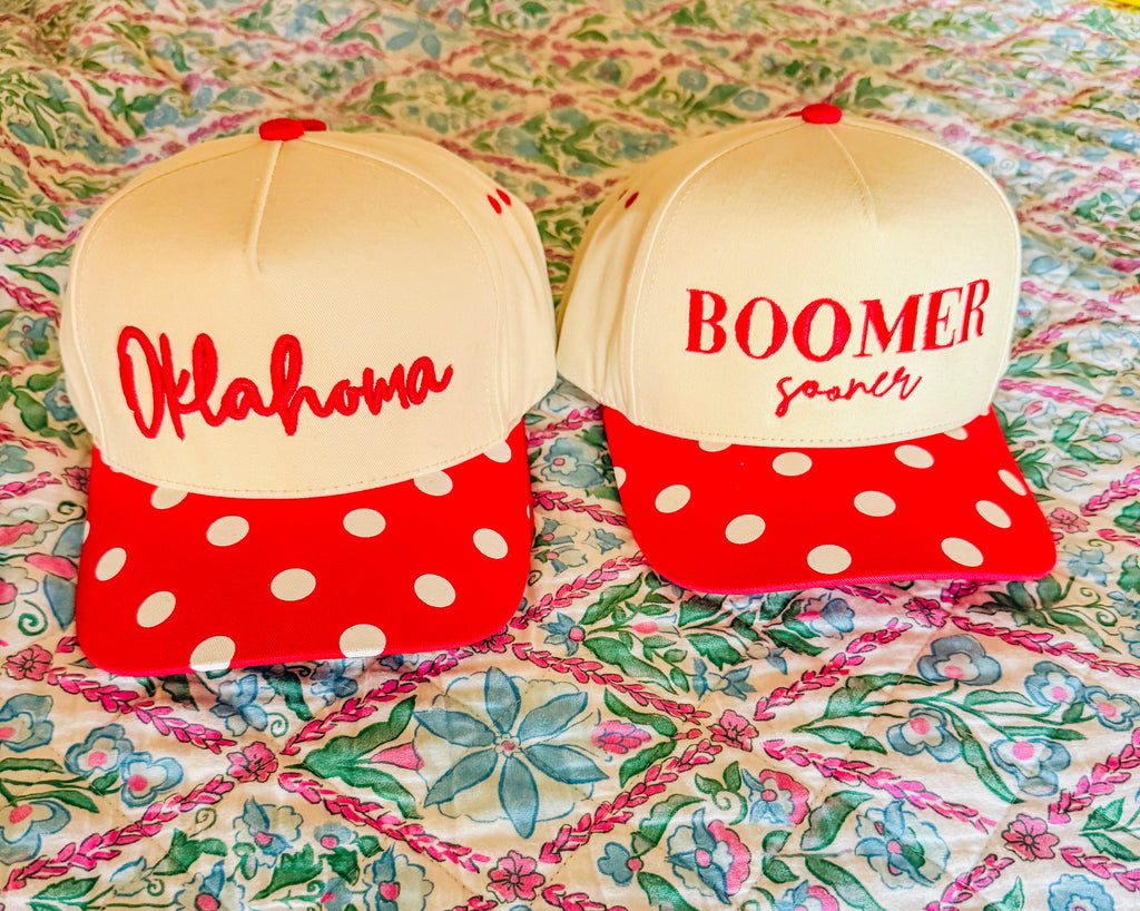 Oklahoma Canvas Hats- Red Polka Dot