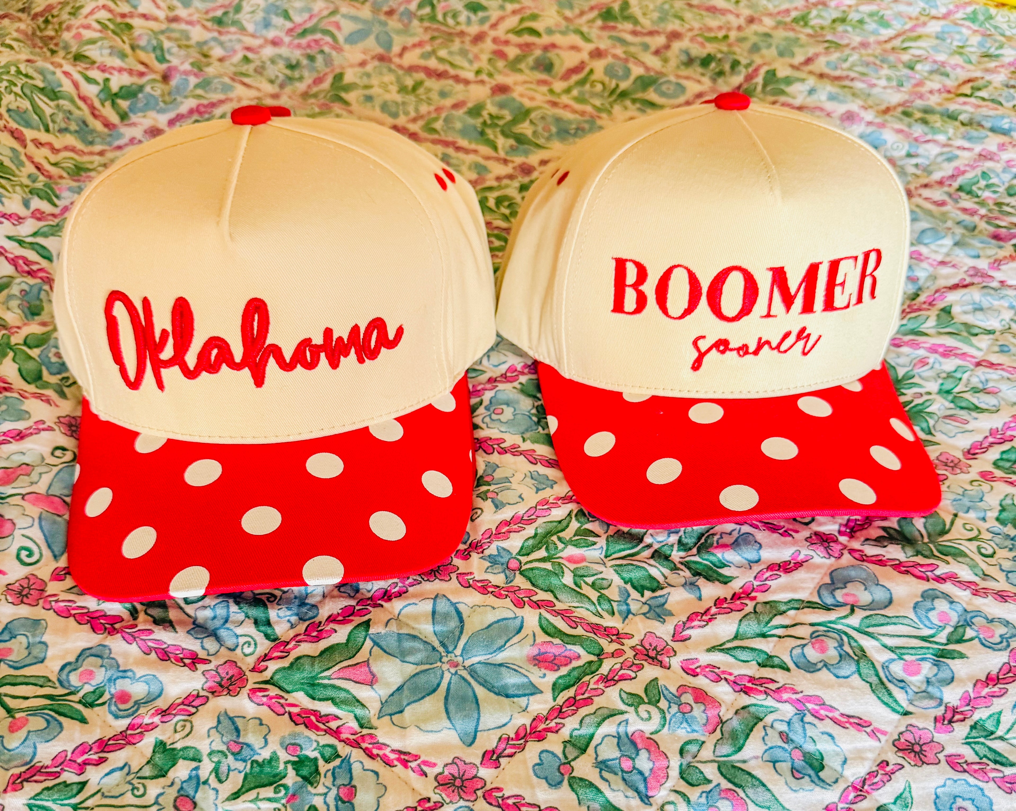 Oklahoma Canvas Hats- Red Polka Dot