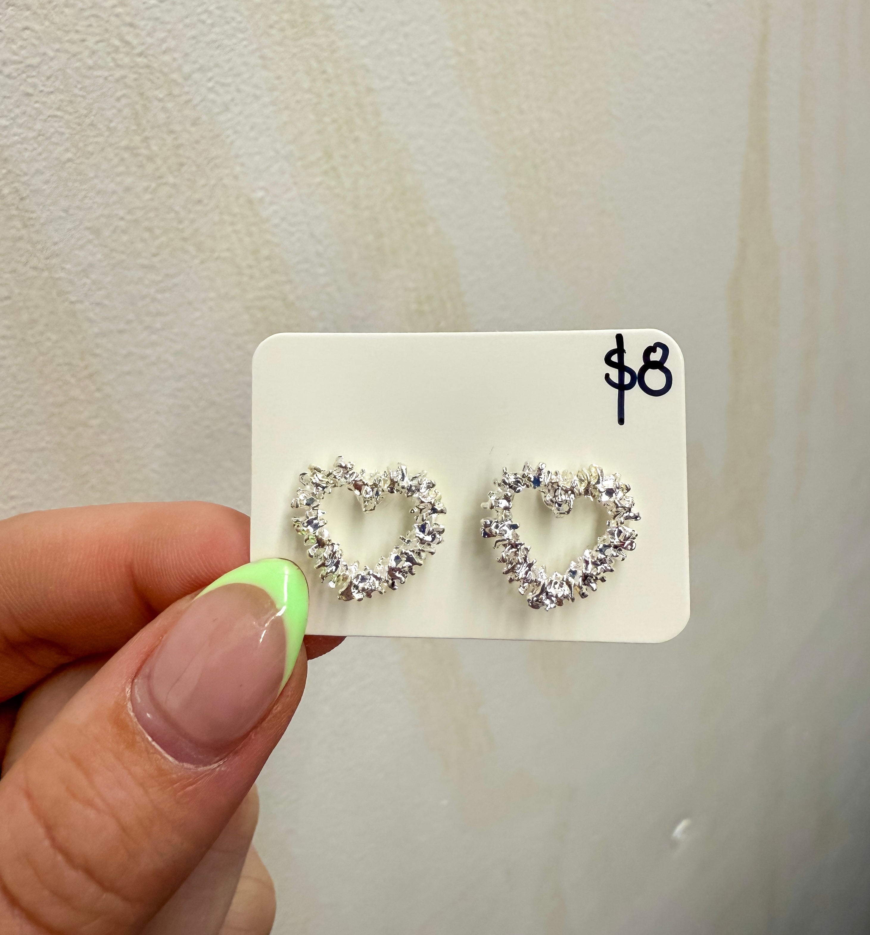 Silver Textured Heart Stud Earrings