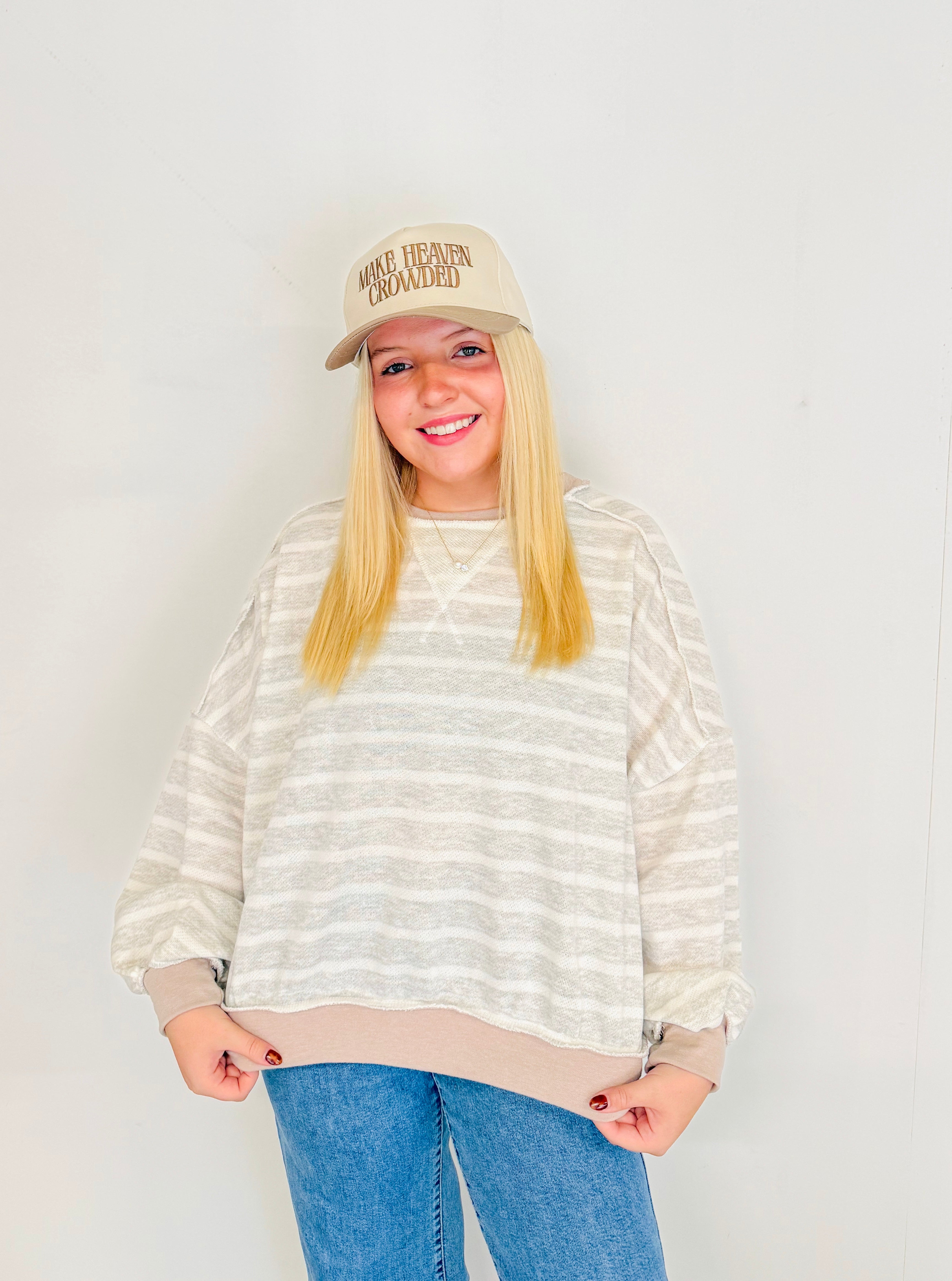 Oversized Neutral Stripe Pullover