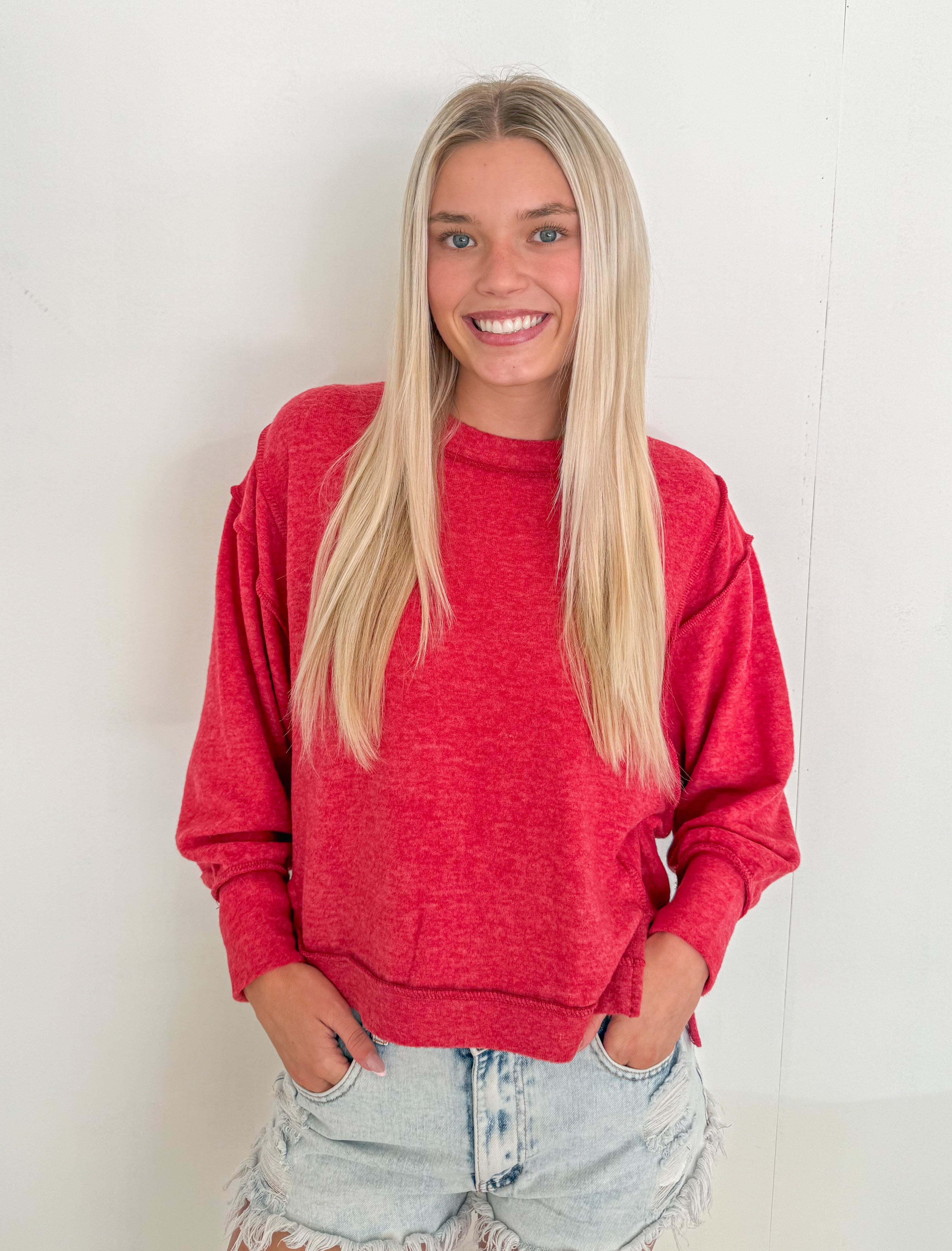 Soft Fleece Oversized Sweater- Red
