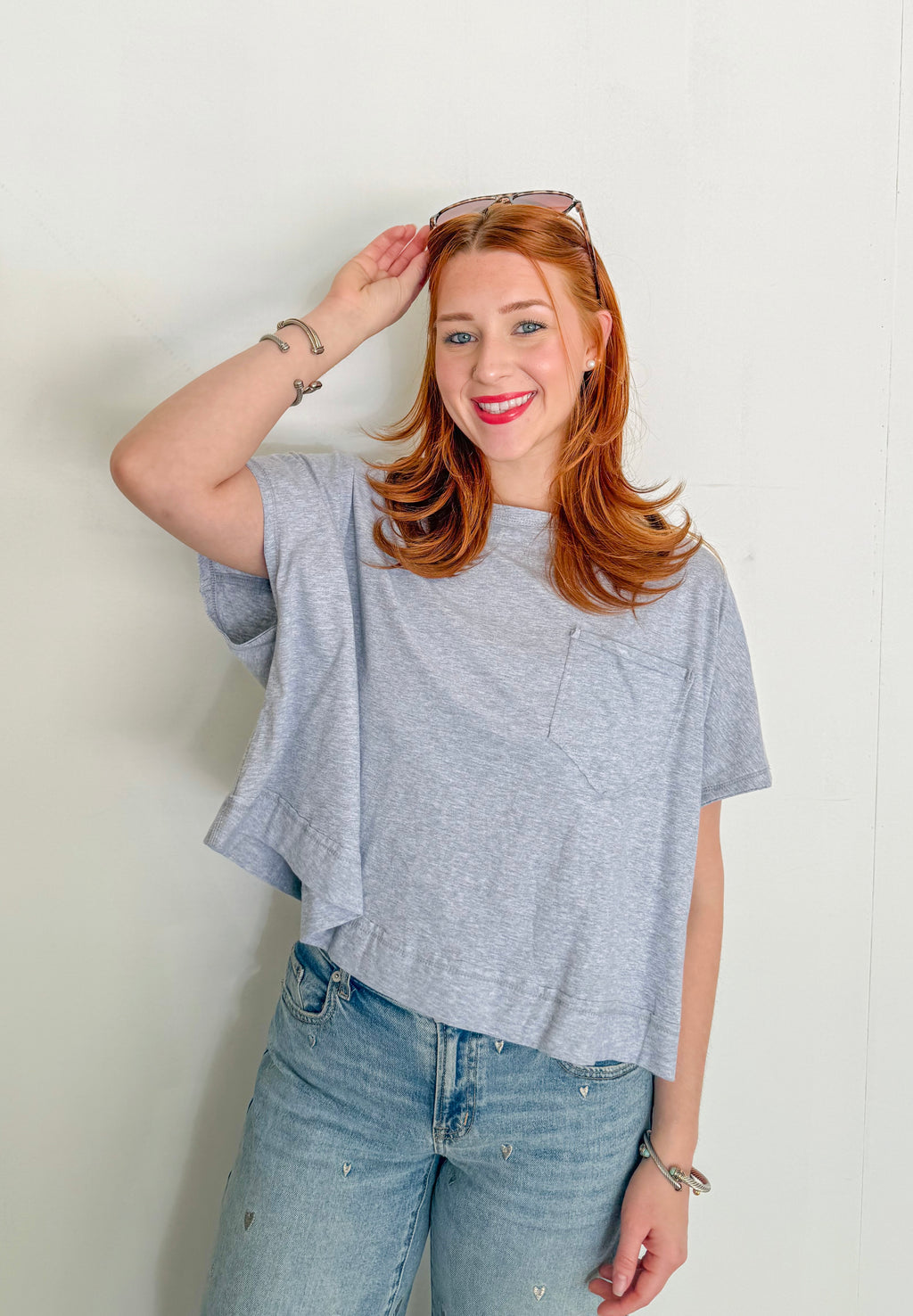 Exposed Seam Boxy Tee- Heather Grey