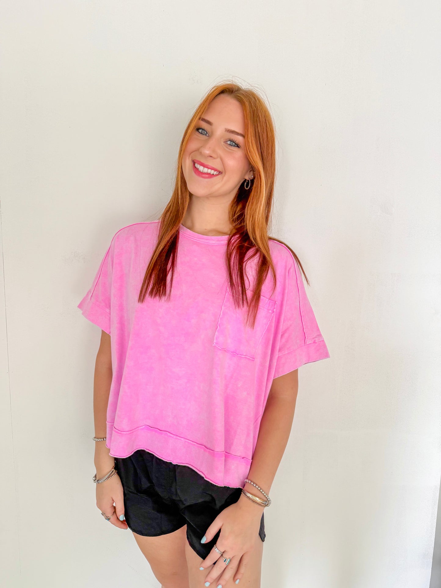Washed Oversized Tee- Pink