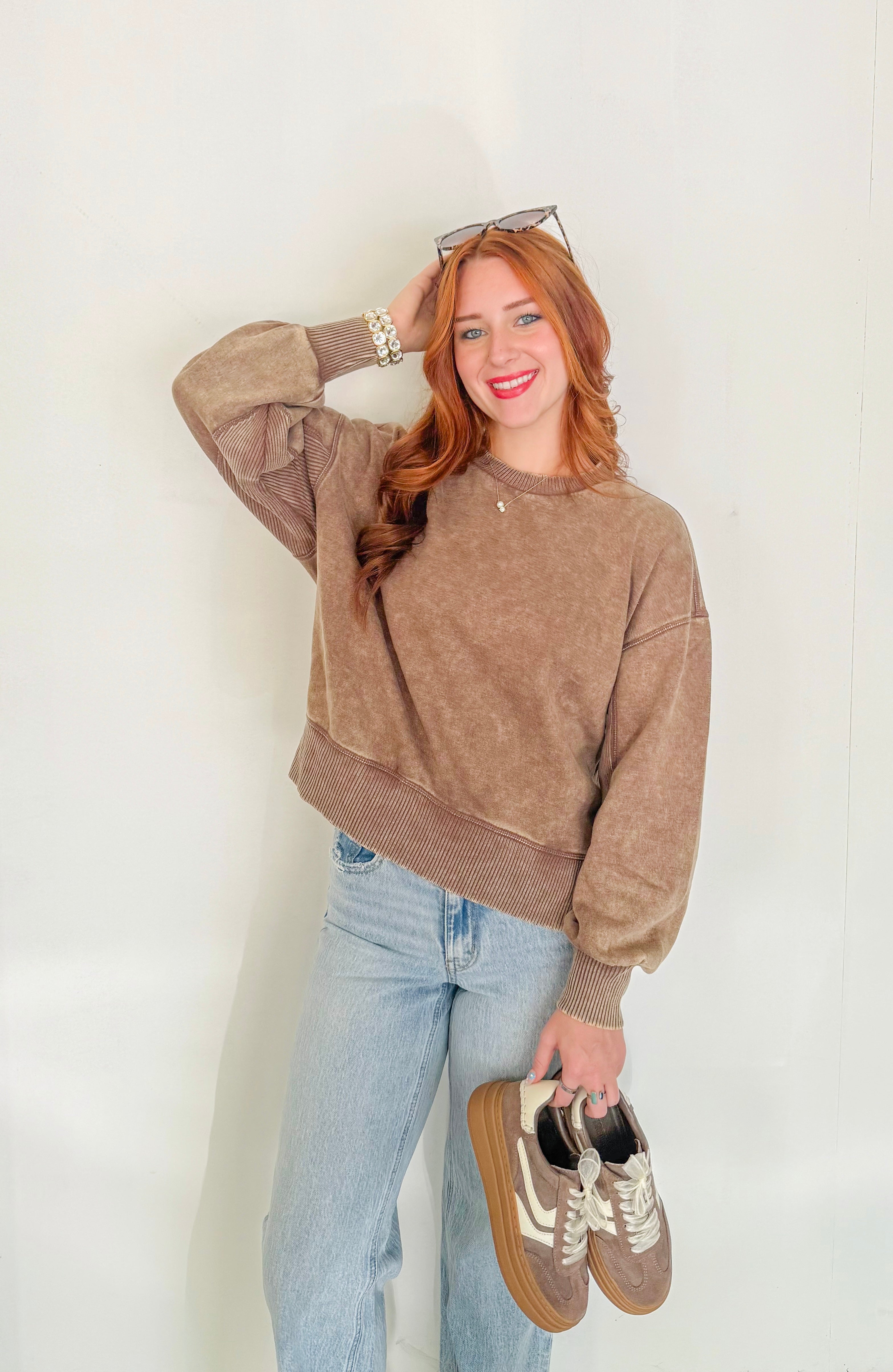 Acid Wash Pullover- Mocha