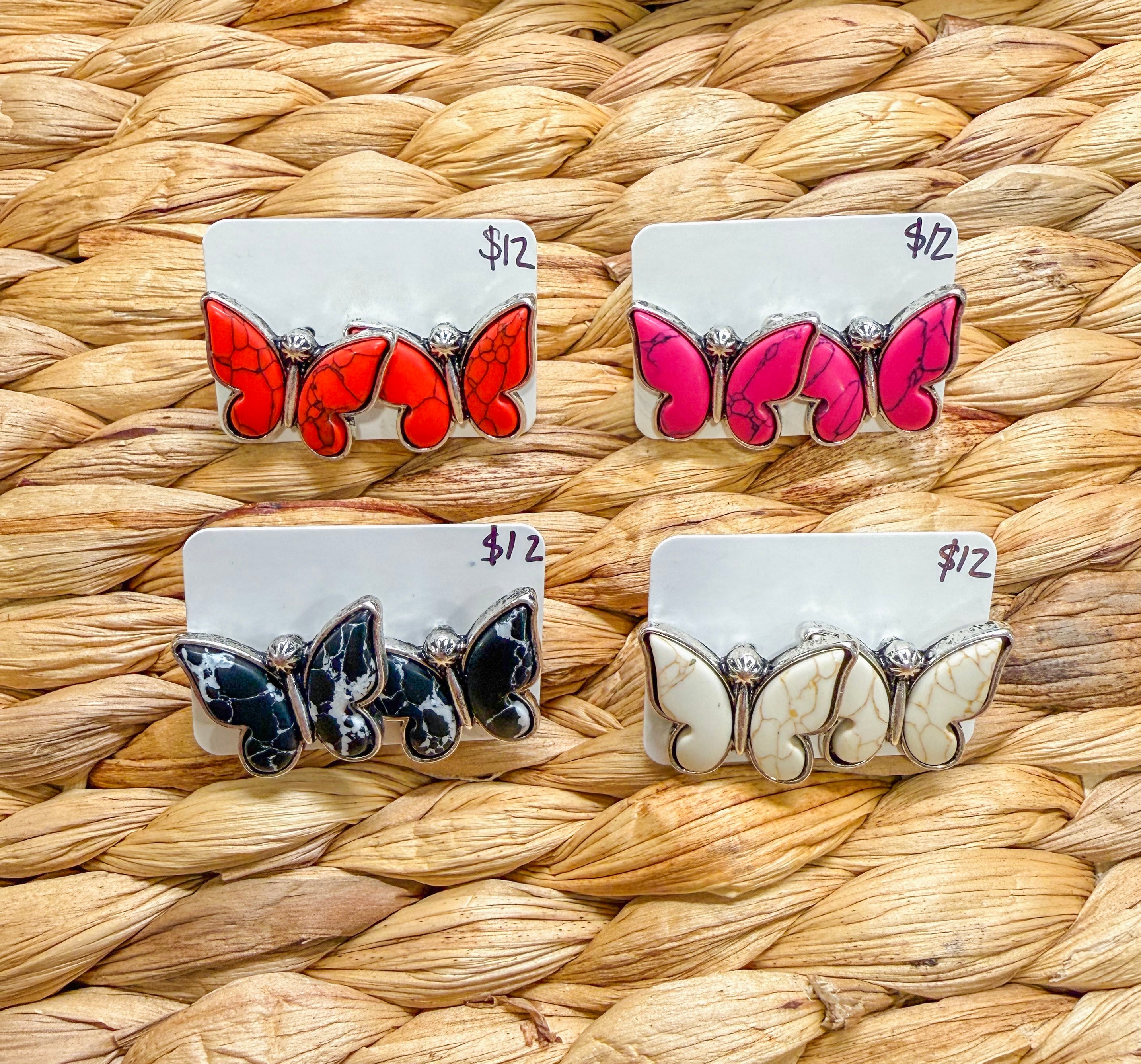 Western Stone Butterfly Stud Earrings