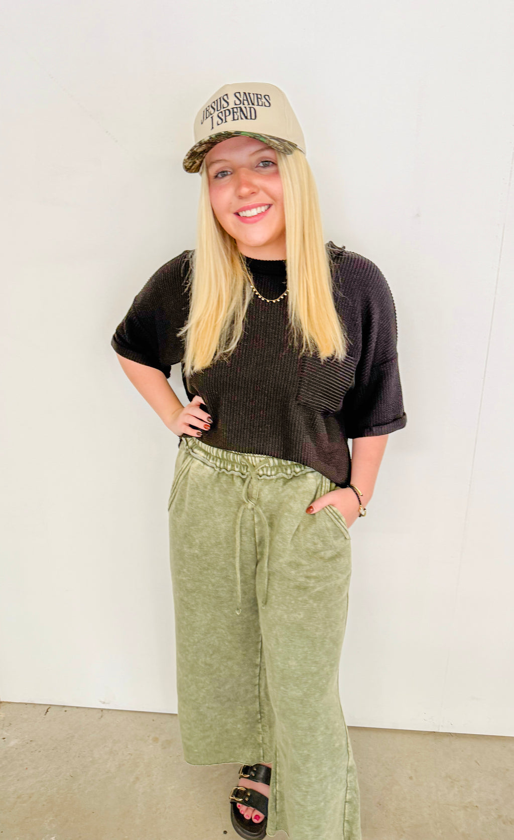 Acid Wash Fleece Sweatpants w/ Pockets- Olive