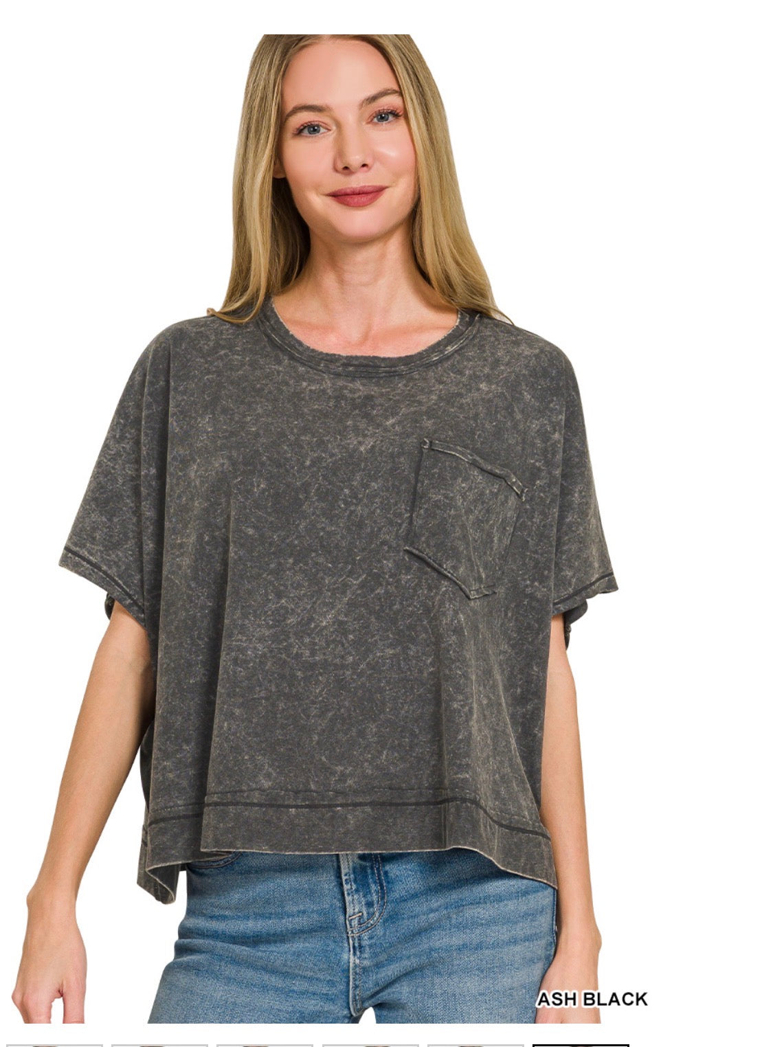 Washed Oversized Boxy Tee- Ash Black
