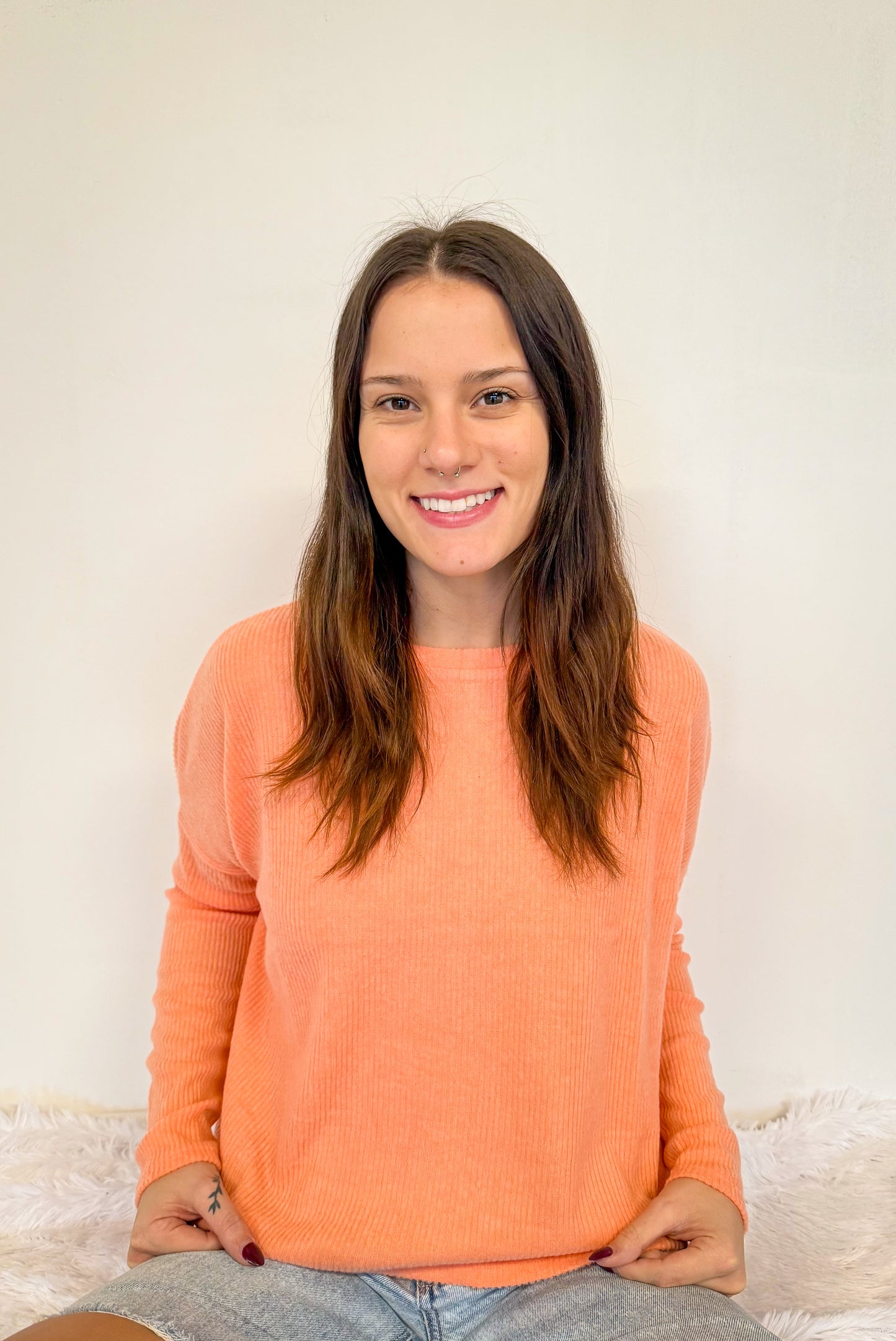 Ribbed Pastel Orange Long Sleeve Sweater