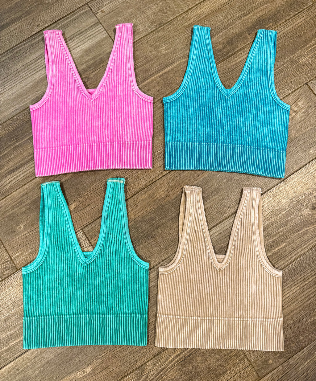 Acid-Washed Ribbed Seamless Sports Bras