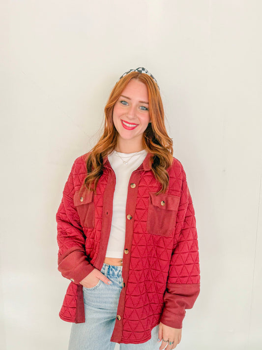 Oversized Quilted Shacket- Red