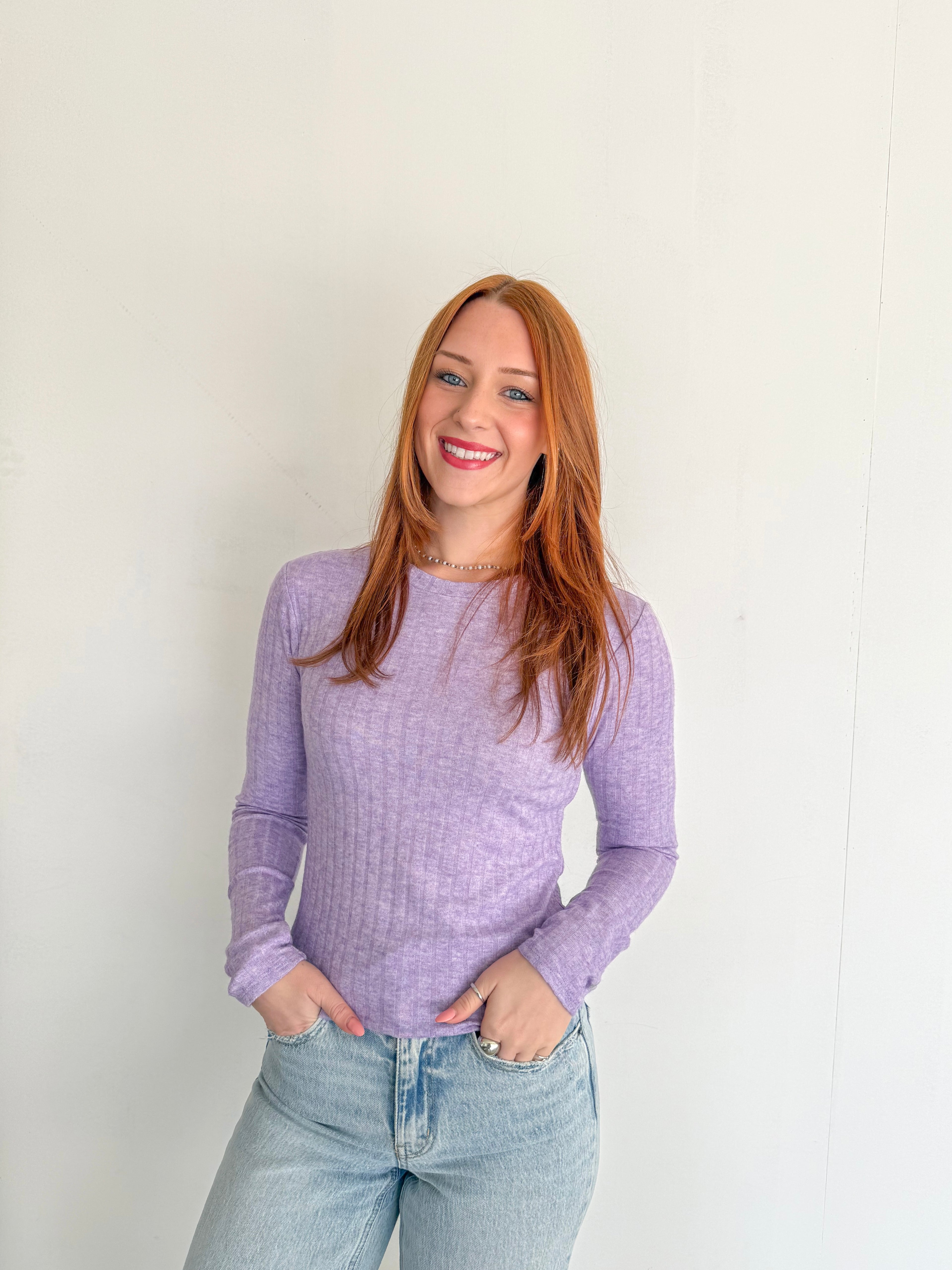 Soft Ribbed Long Sleeve Top- Lavender
