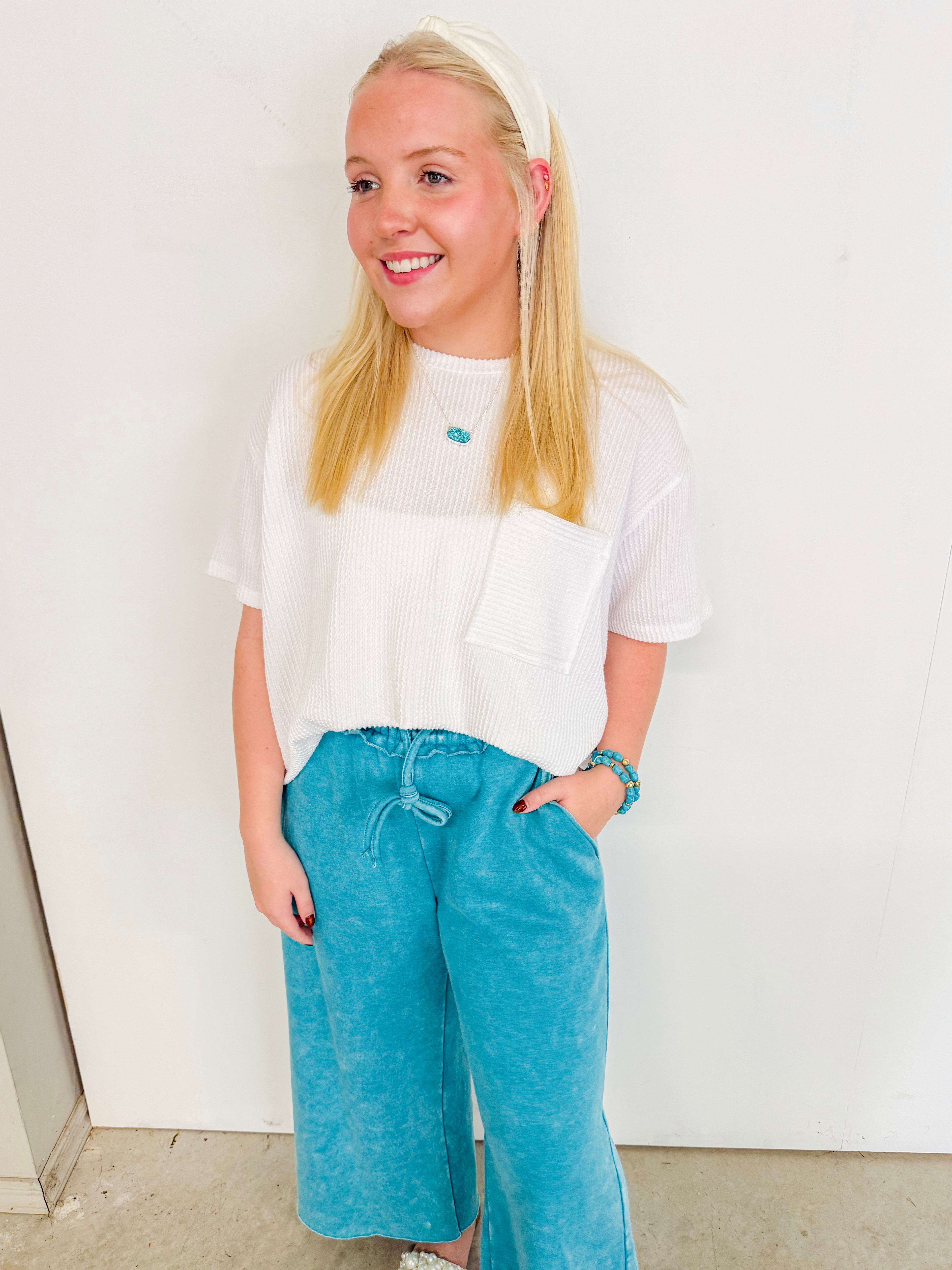 Acid Wash Fleece Sweatpants w/ Pockets- Teal