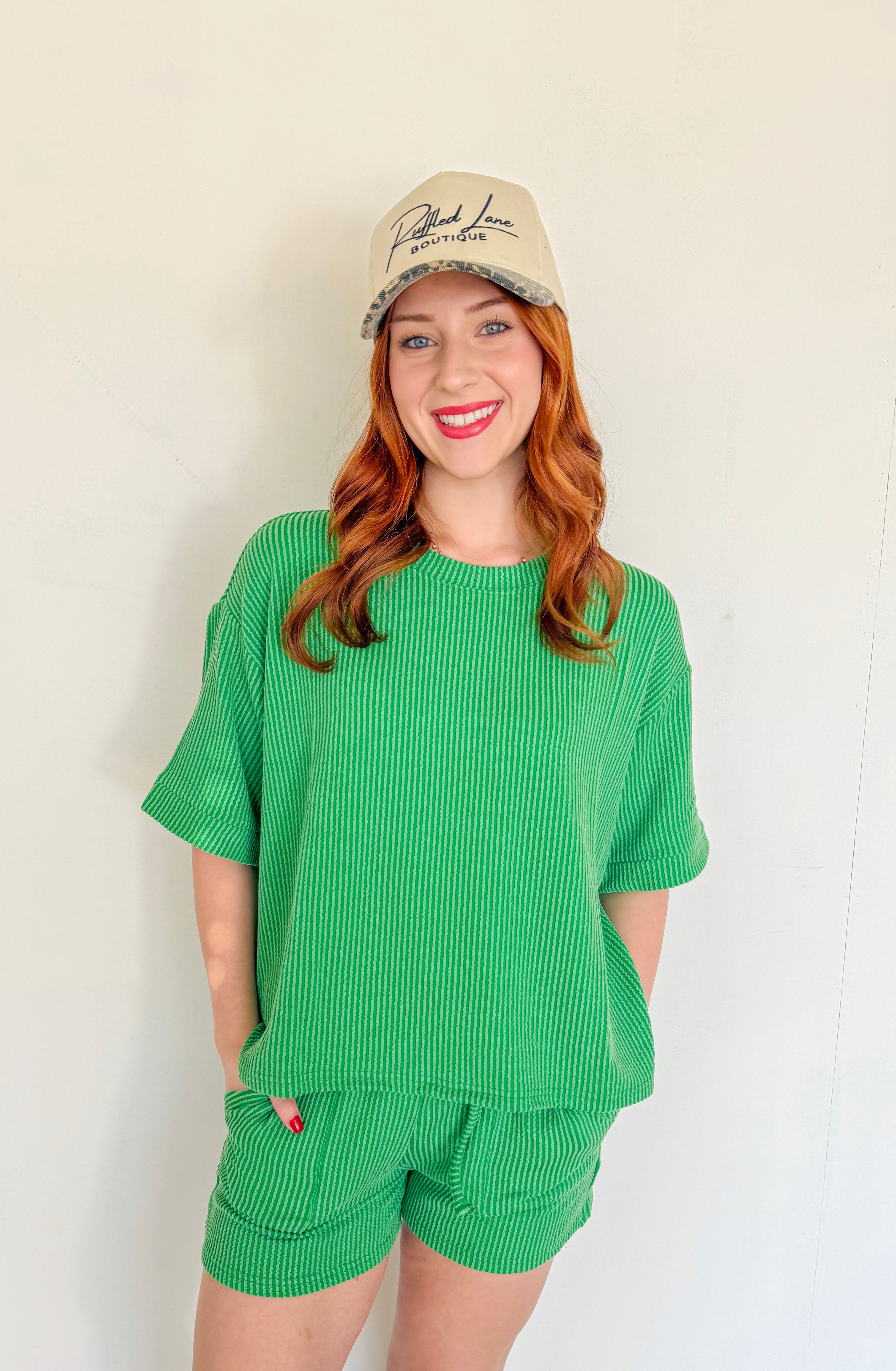 Ribbed Short Sleeve Tee and Short Sets- Kelly Green