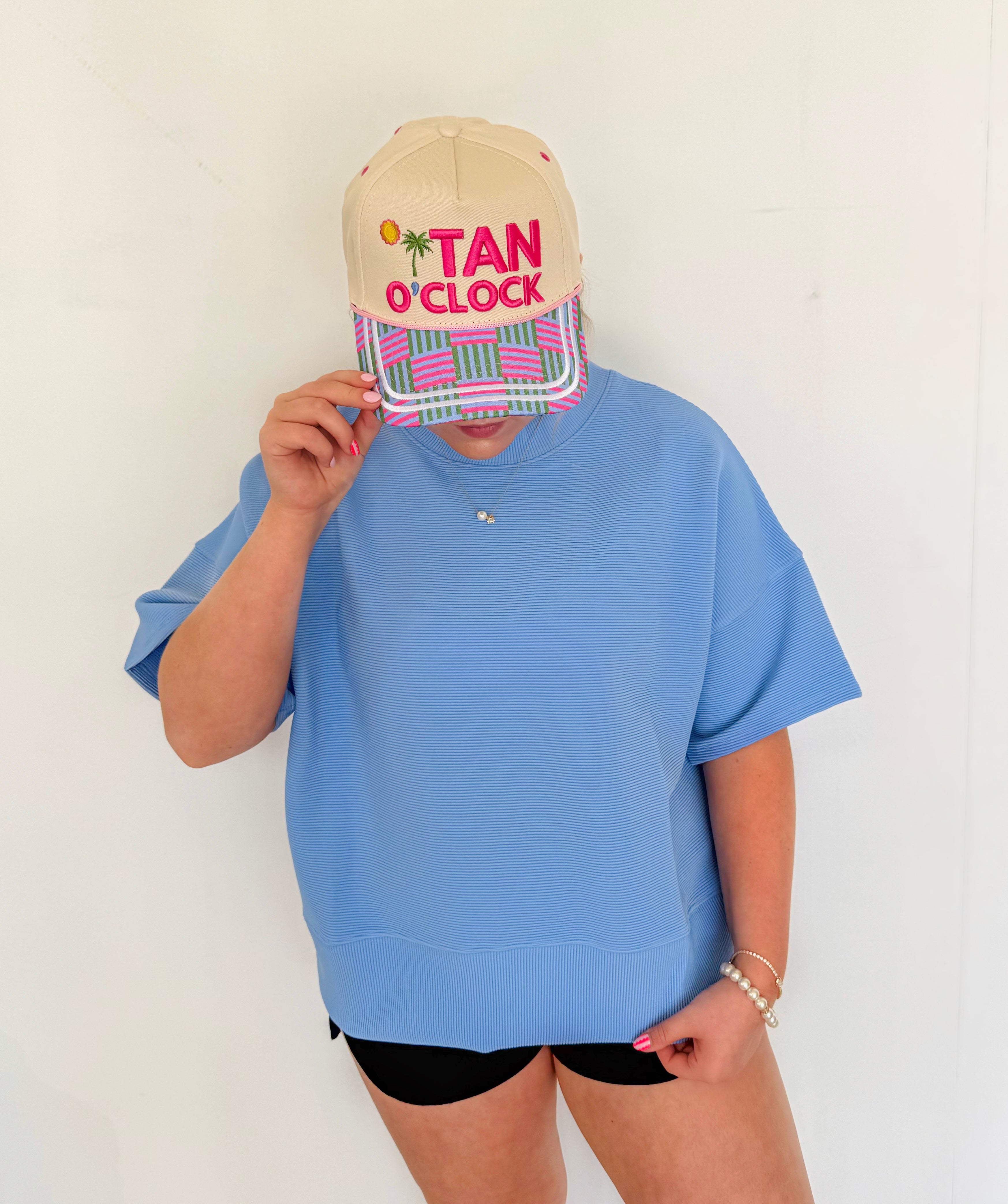 Ribbed Round Neck Top- Cornflower Blue