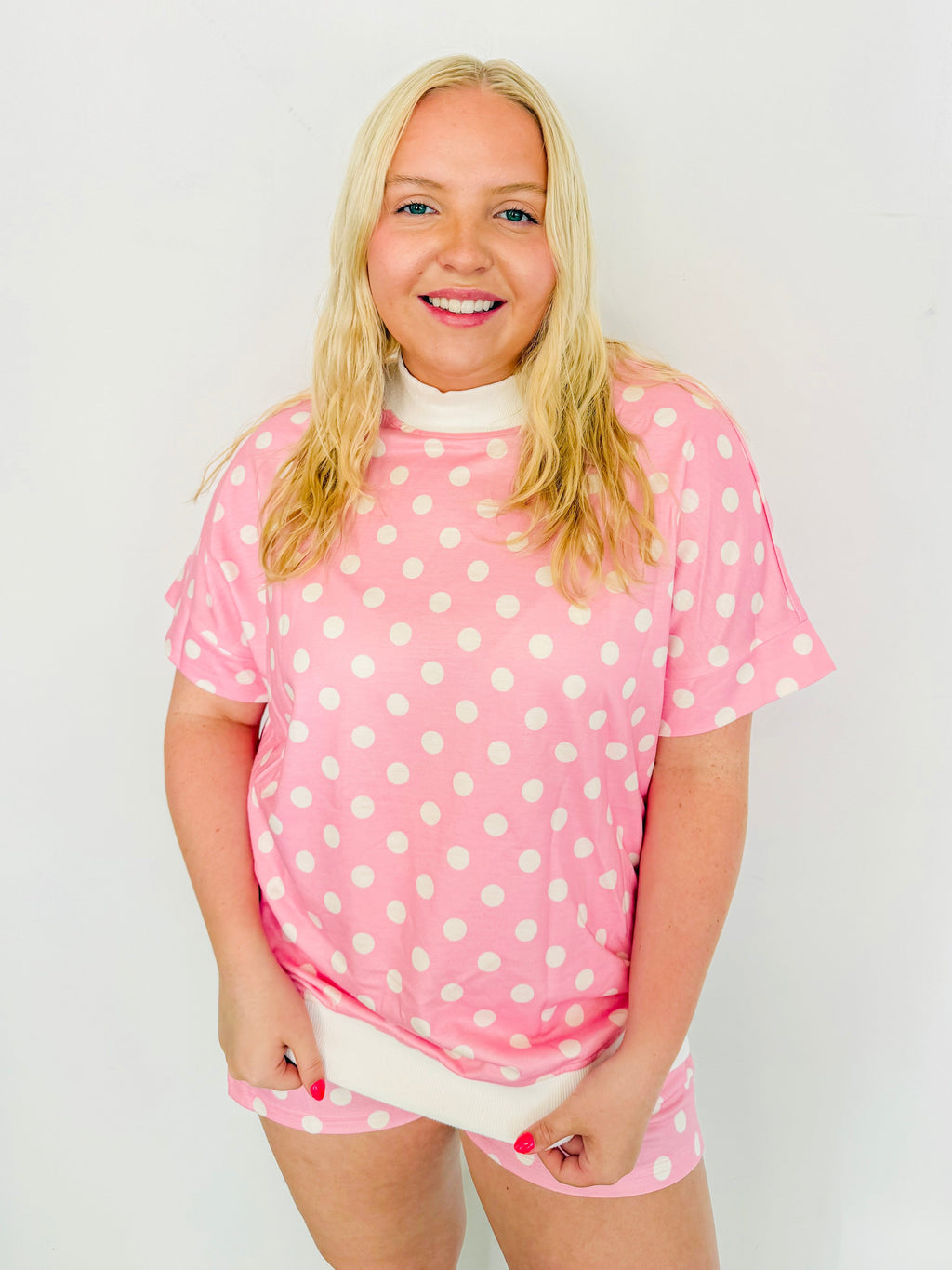 Casual Polka Dot Short Set- Pink