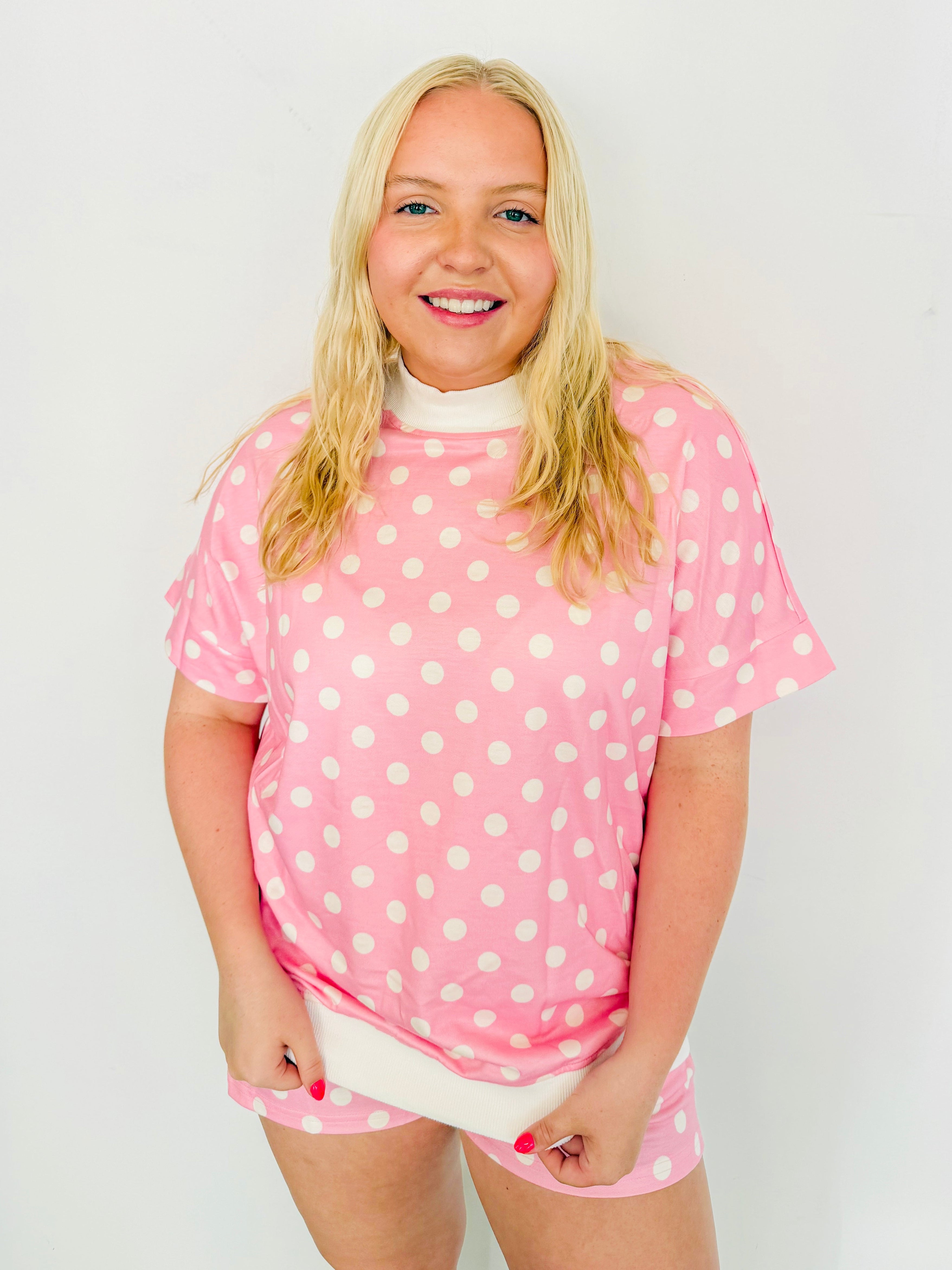 Casual Polka Dot Short Set- Pink