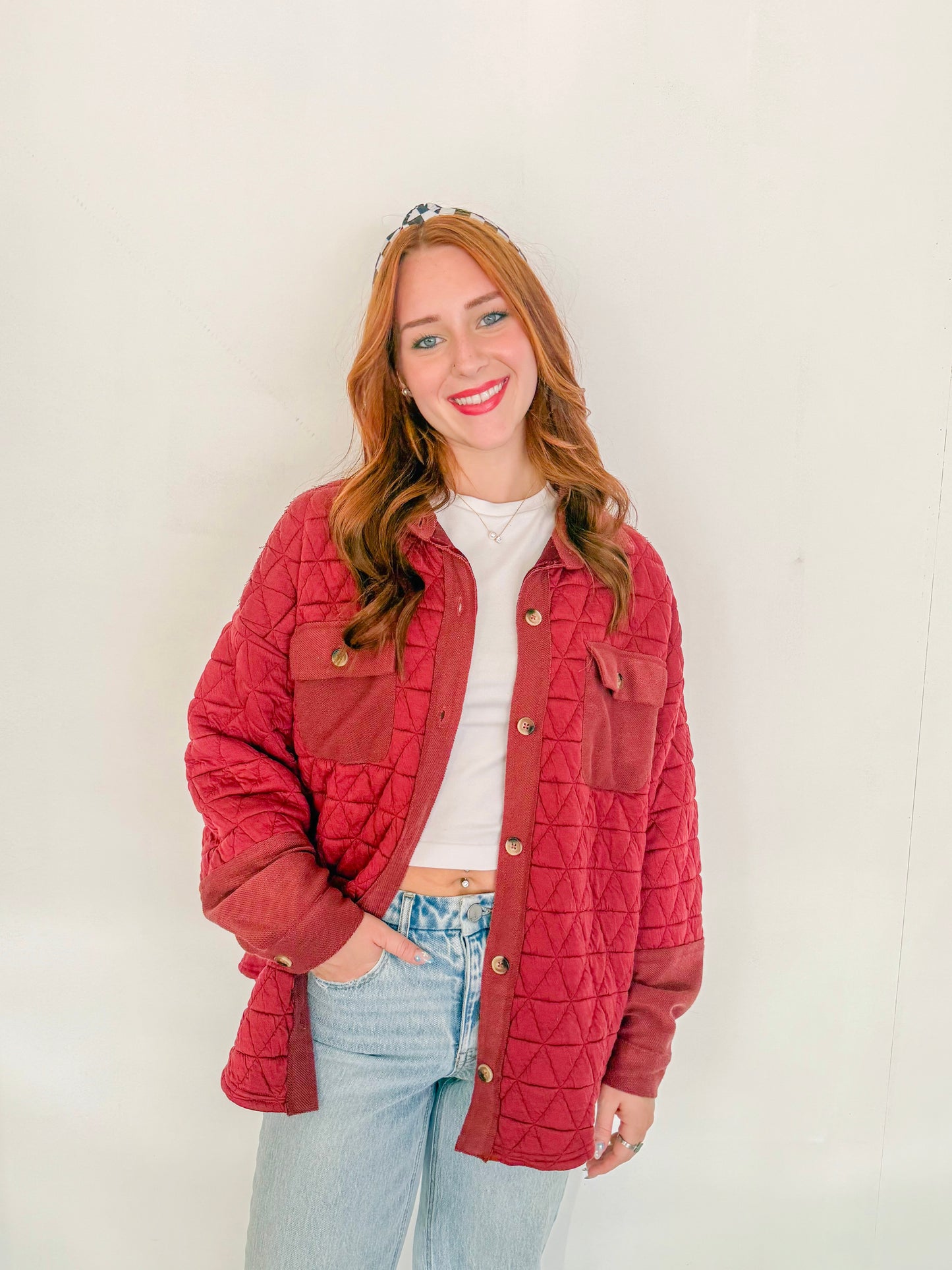 Oversized Quilted Shacket- Red