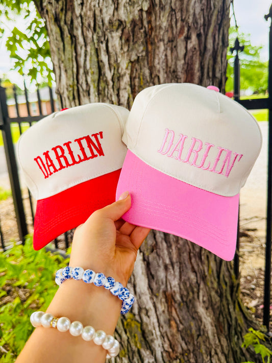 Darlin’ Canvas Trucker Hat- Red & Pink
