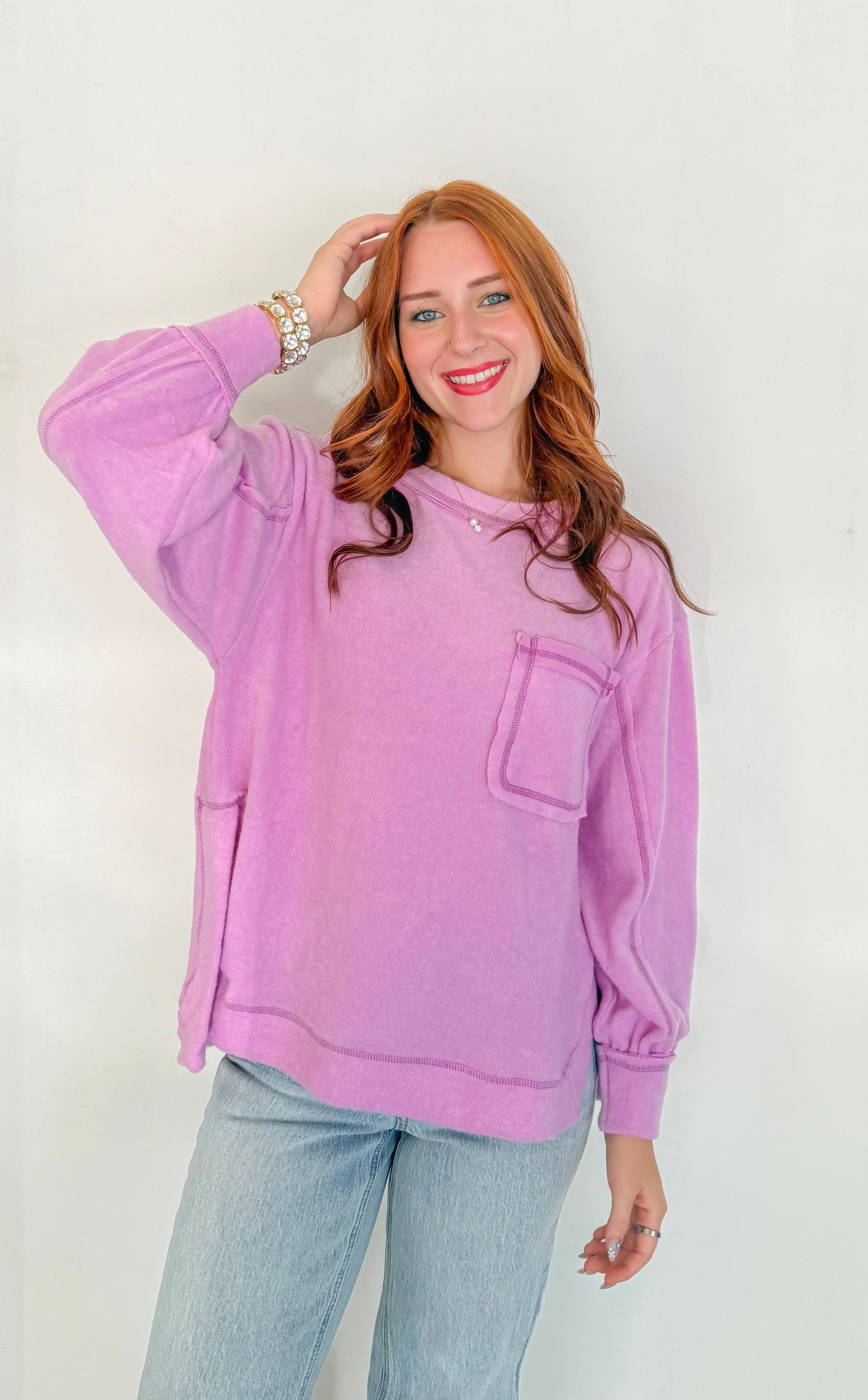 Soft Round Neck Fleece Long Sleeve- Mauve