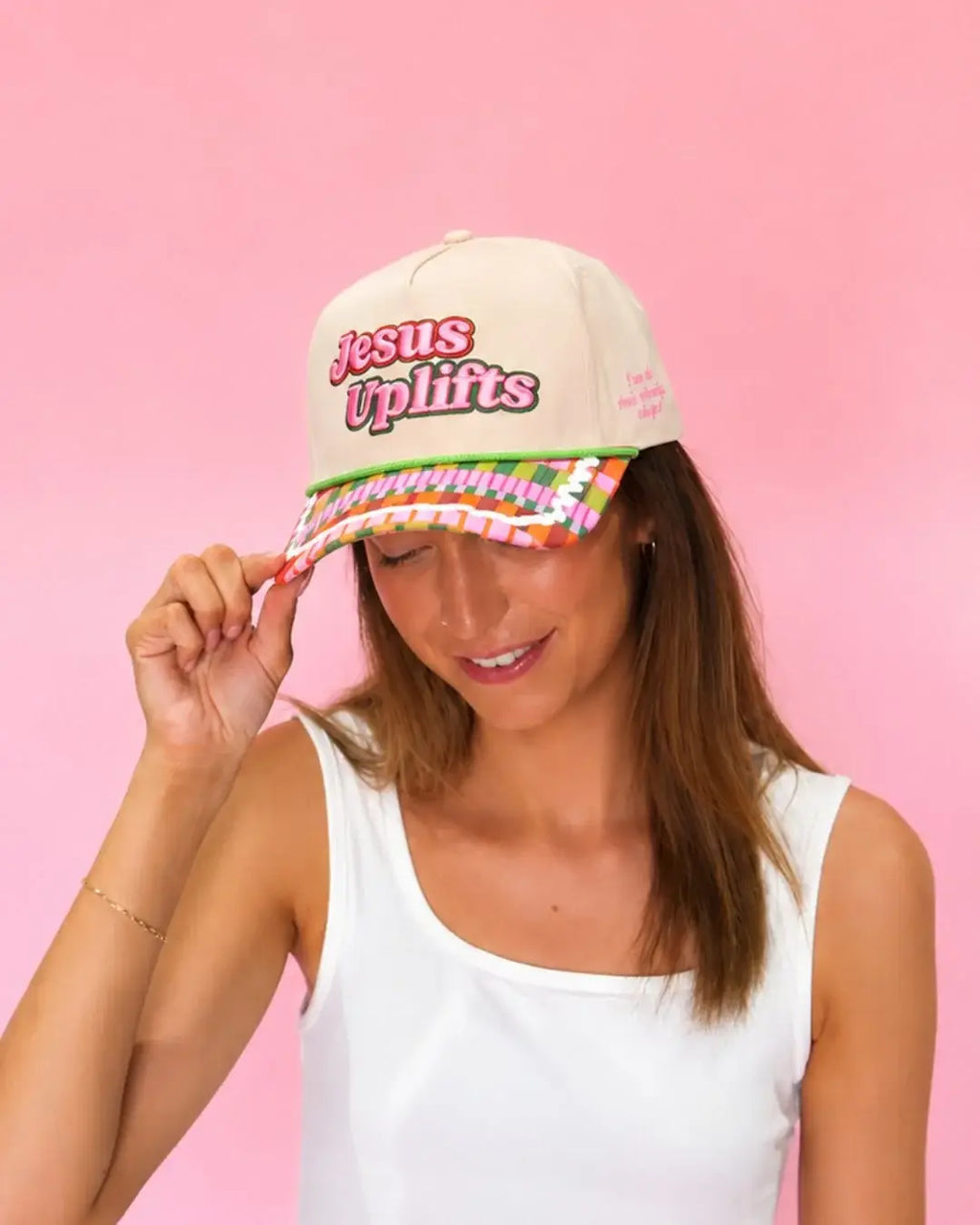 Jesus Uplifts Canvas Hat- Colorful Stripes