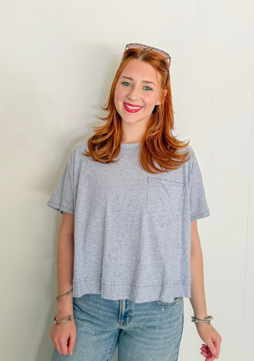 Exposed Seam Boxy Tee- Heather Grey