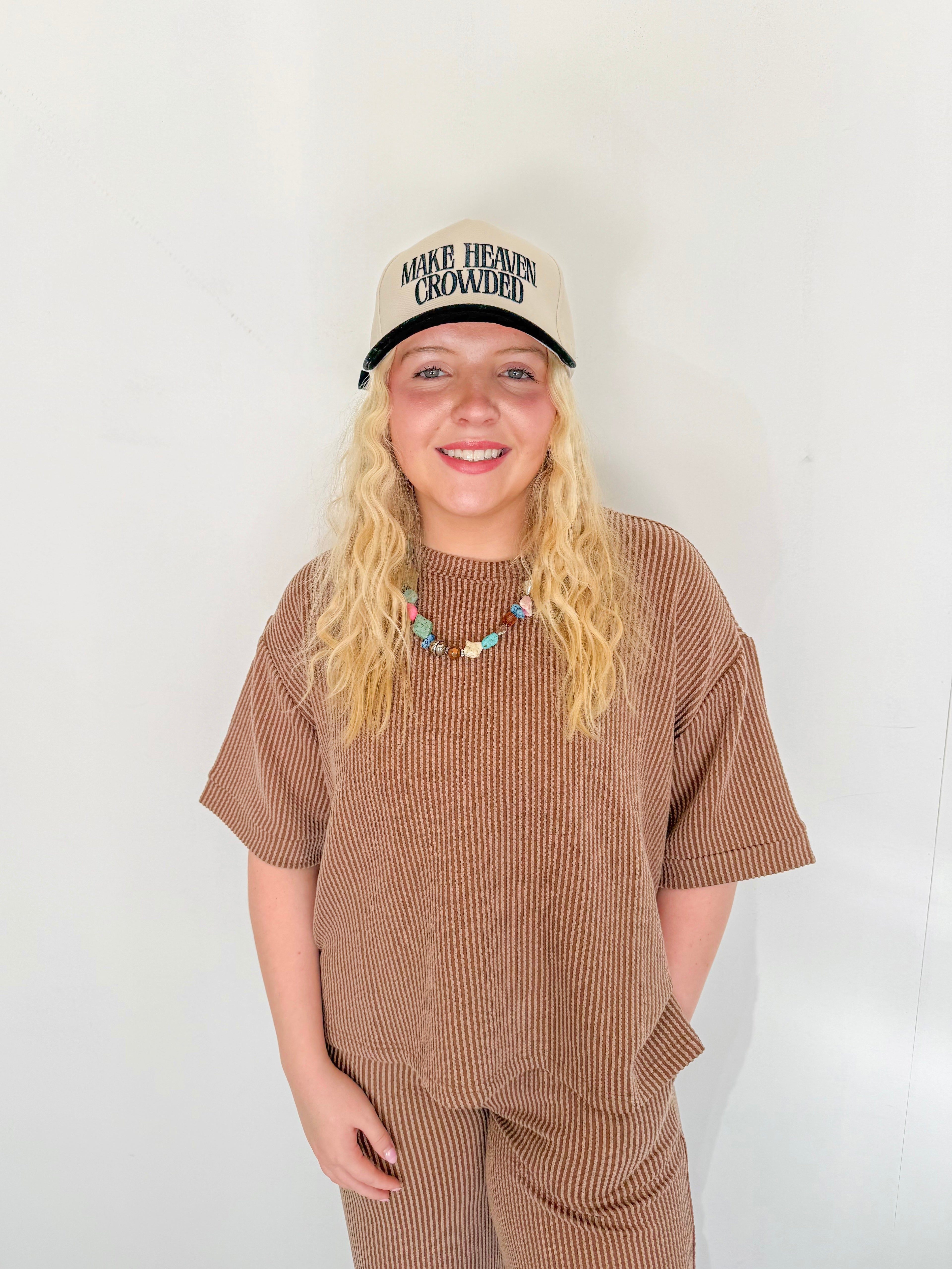 Ribbed Short Sleeve Tee & Pant Matching Set- Brown