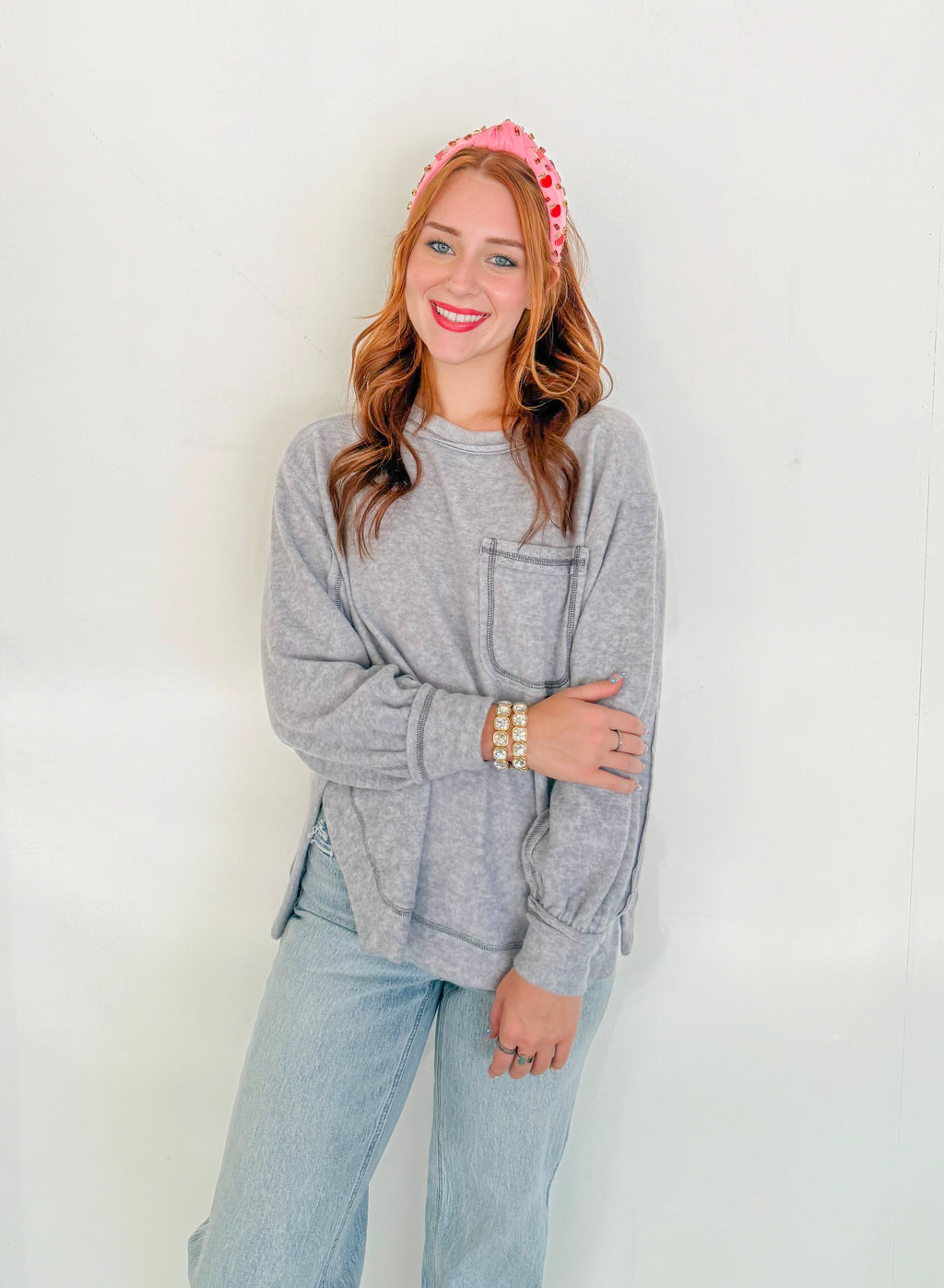 Soft Round Neck Fleece Long Sleeve- Grey