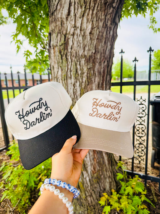 Howdy Darlin’ Canvas Trucker Hat- Mocha & Black