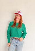 Oversized Round neck Waffle Sweater- Kelly Green