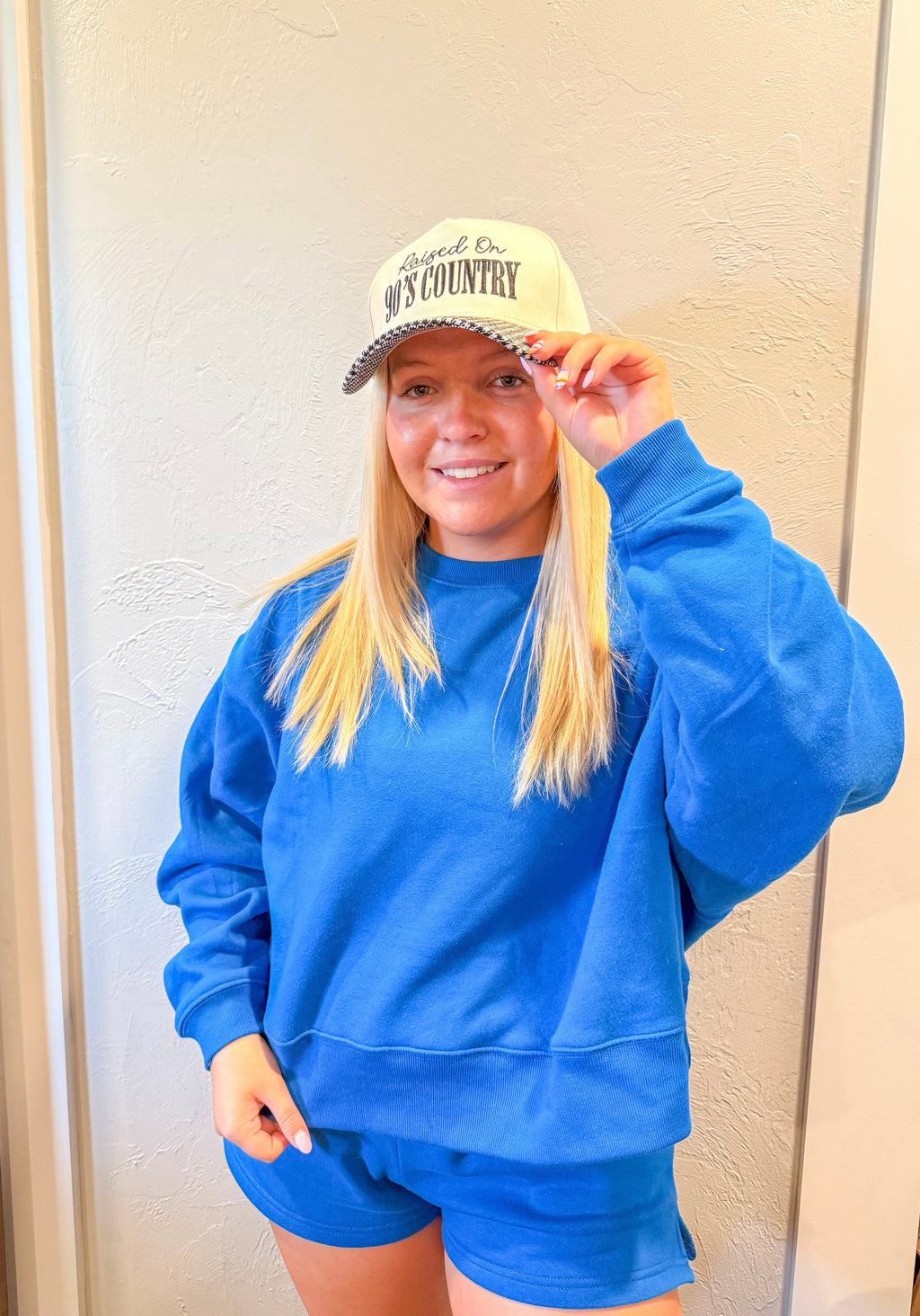 Fleece Round Neck Sweatshirt & Short Set - Royal Blue