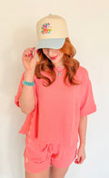 Ribbed Short Sleeve Tee and Short Sets- Coral