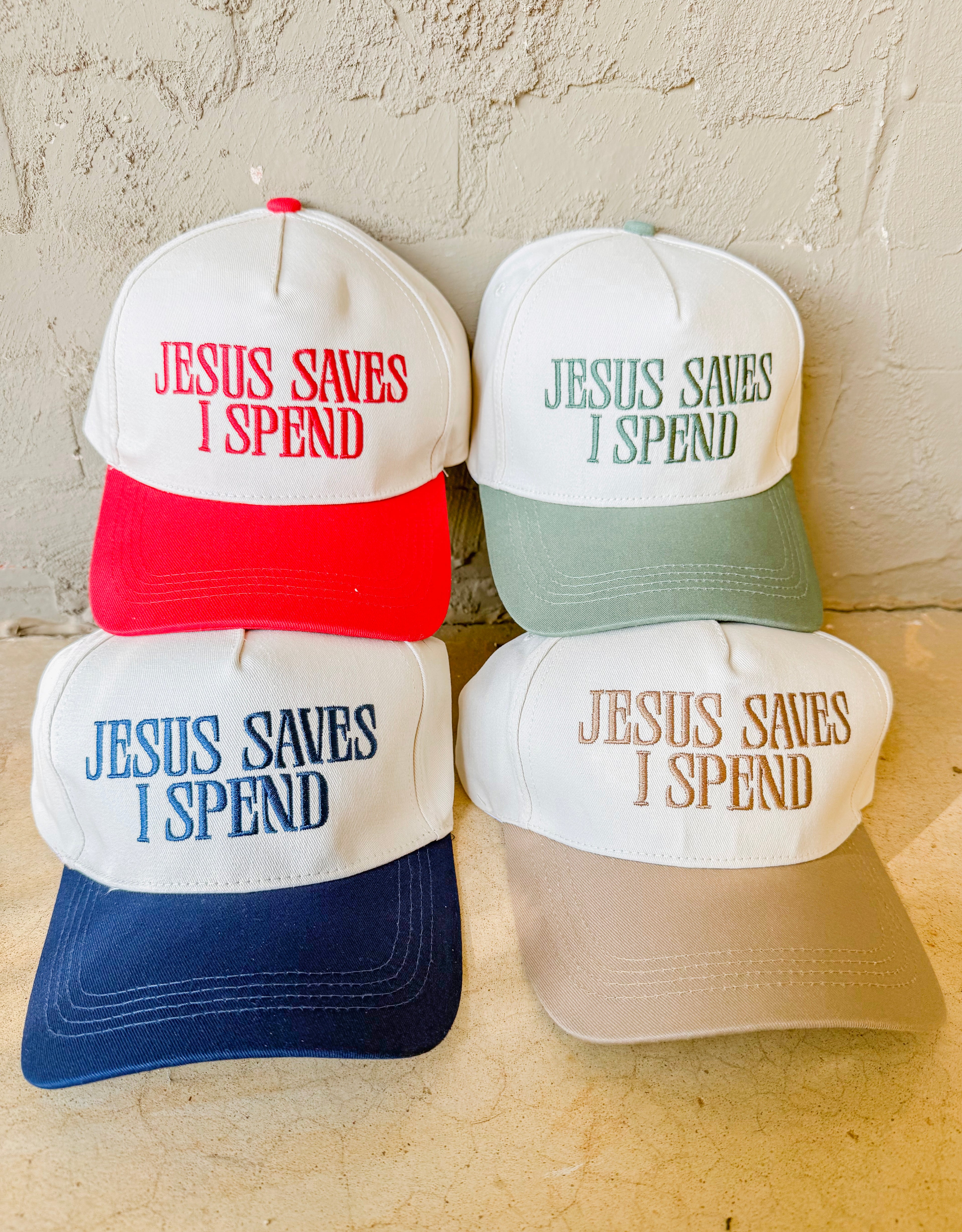 Jesus Saves I Spend Canvas Hat- 4 Colors