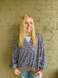 Leopard Reverse Stitch Pullover Top- Taupe