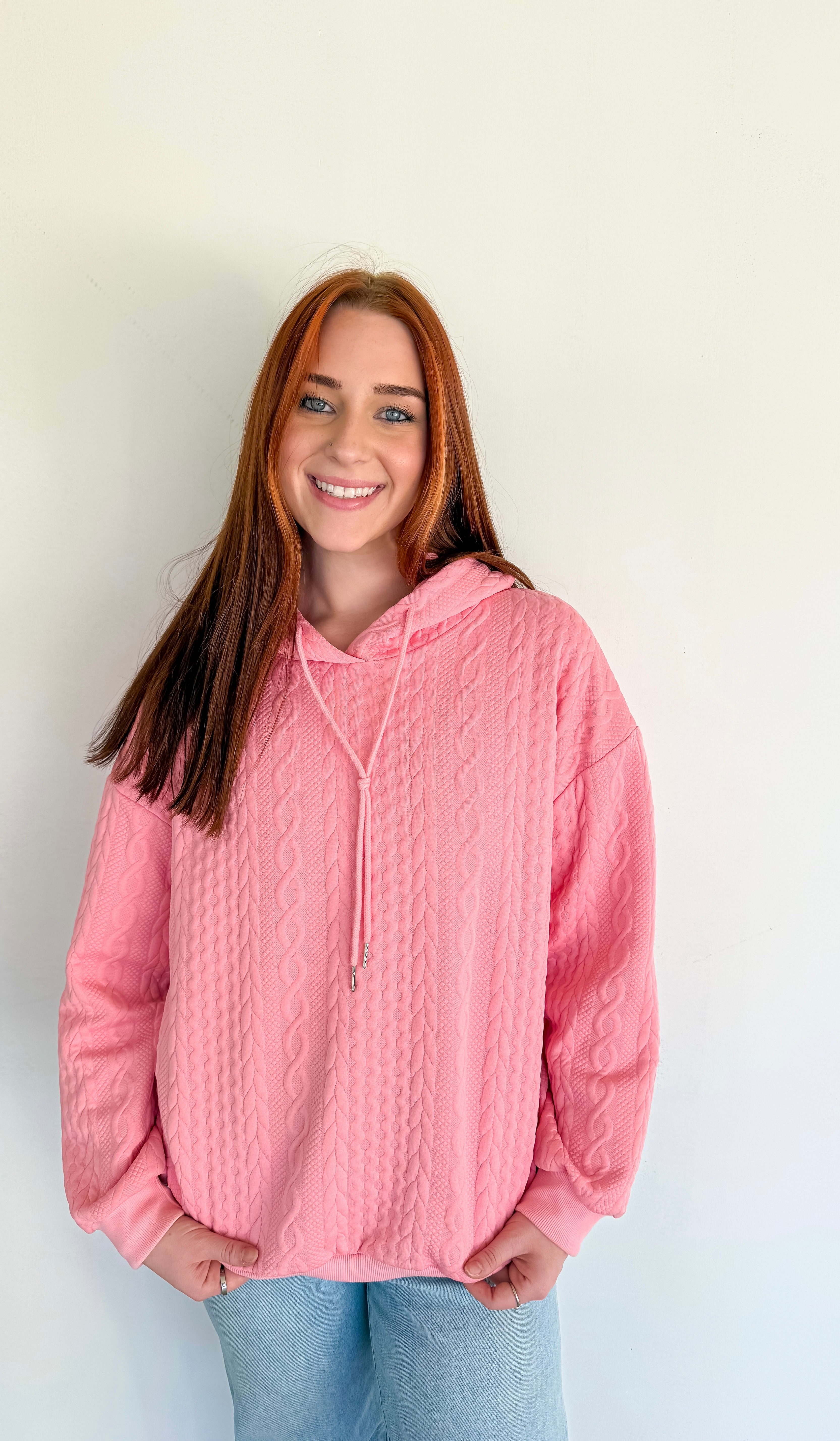 Cable Kint Pink Hoodie