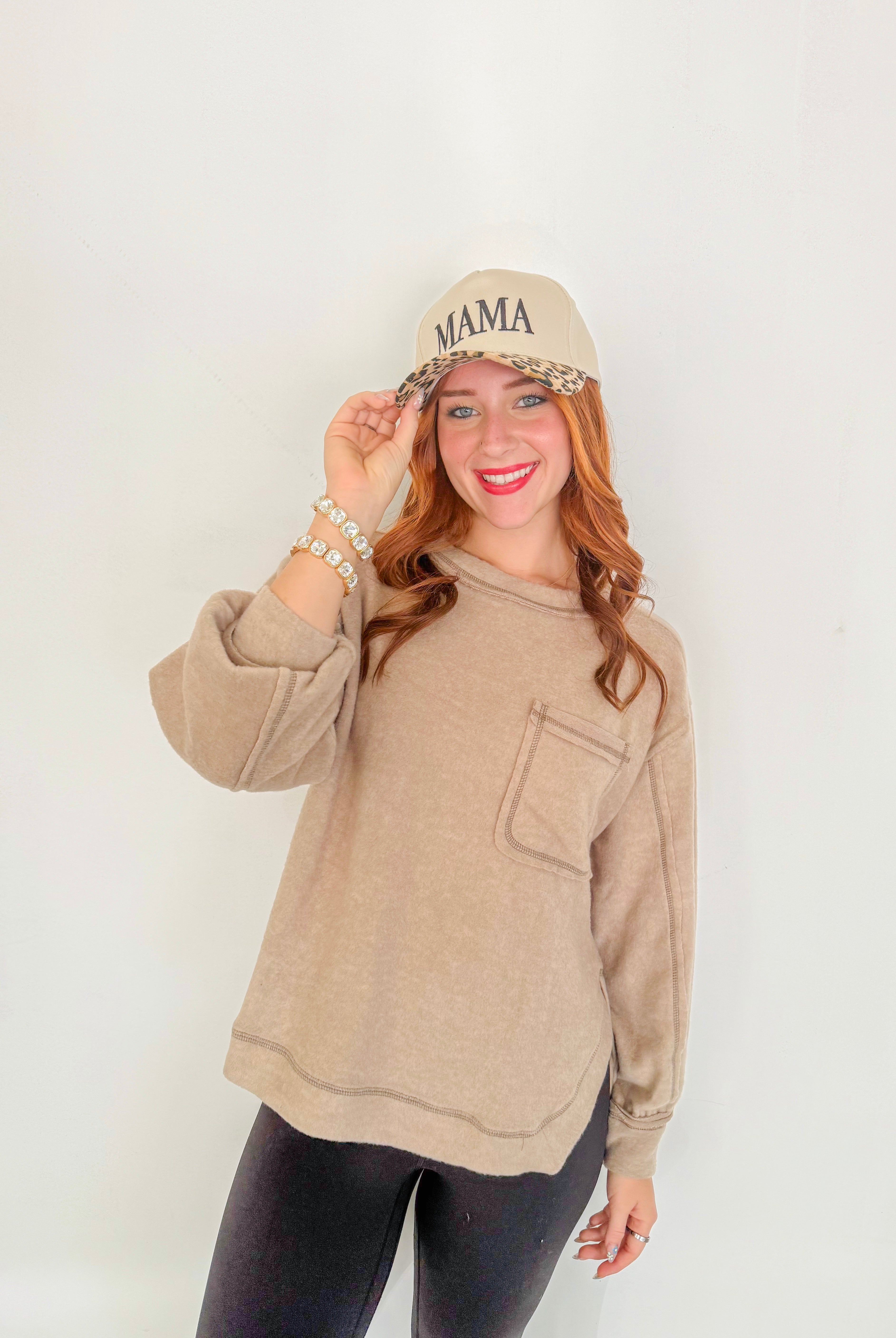 Soft Round Neck Fleece Long Sleeve- Ash Mocha