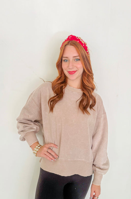 Acid Wash Fleece Sweatshirt- Ash Mocha