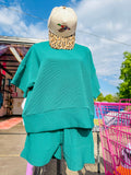 Ribbed Banded Tee & Short Set- Hunter Green