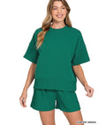 Ribbed Banded Tee & Short Set- Hunter Green
